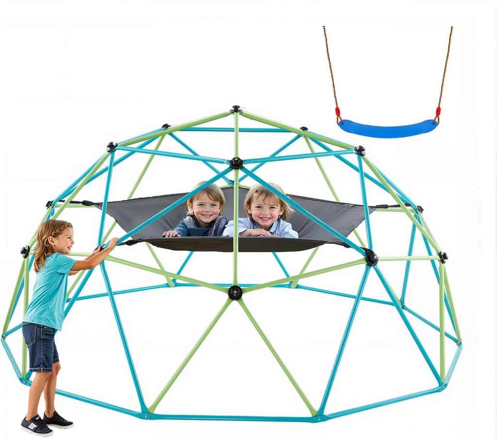 VEVOR Climbing Dome, 10FT Geometric Dome Climber with Swing & Hammock, 1000LBS Loading Kid's Jungle Gym Playground, Easy-Assembly Outdoor Backyard Climbing Equipment for Boys Girls 3 to 10 Years Old