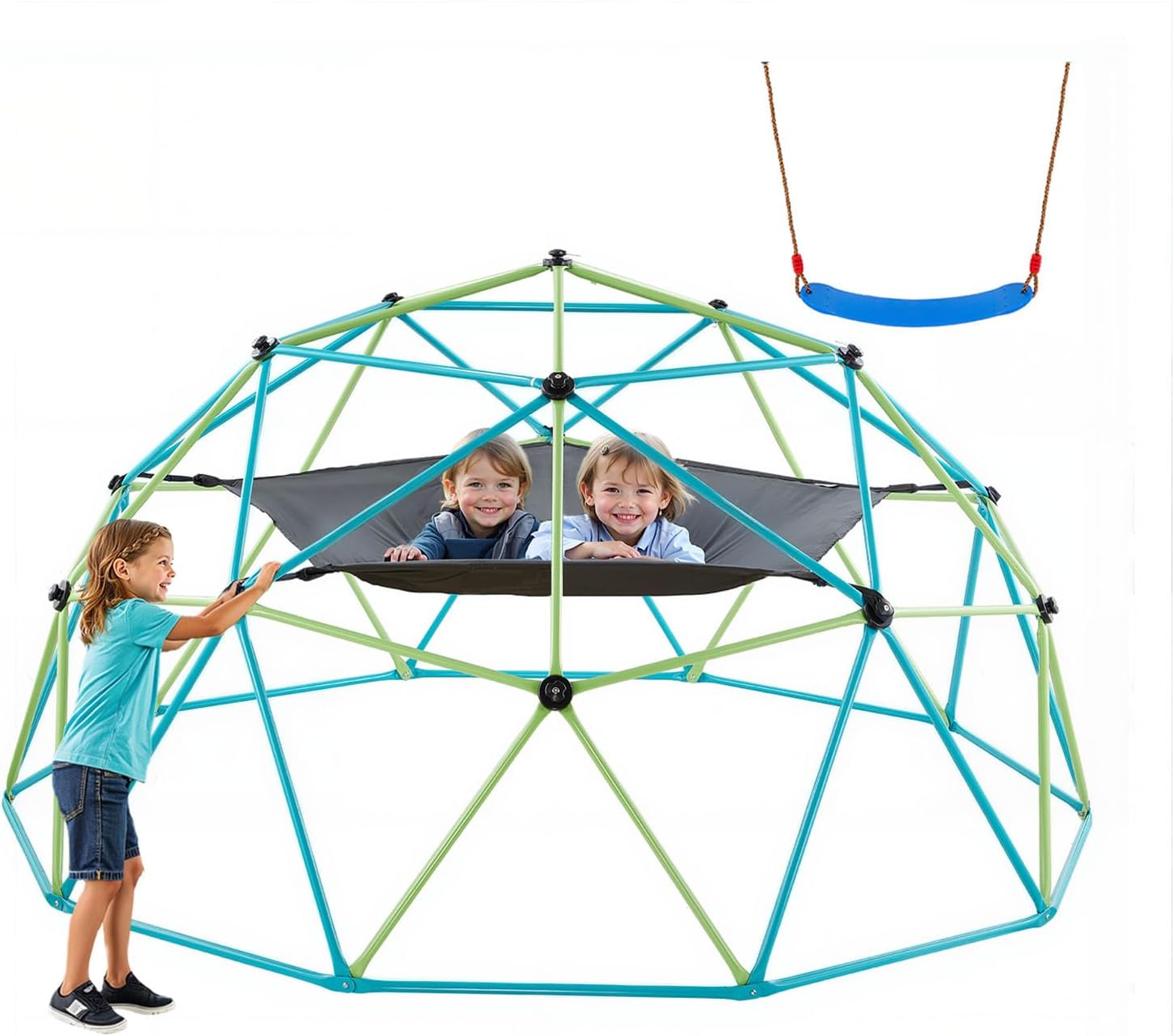 VEVOR Climbing Dome, 10FT Geometric Dome Climber with Swing & Hammock, 1000LBS Loading Kid's Jungle Gym Playground, Easy-Assembly Outdoor Backyard Climbing Equipment for Boys Girls 3 to 10 Years Old