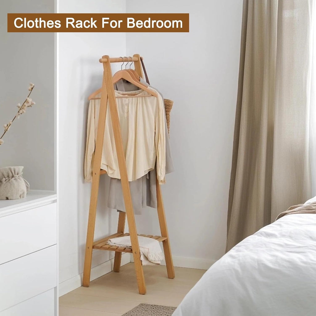 57inch Wood Garment Rack, Heavy-Duty Clothes Rack Load 110lbs Small Freestanding Wardrobe Rack For Bedroom, Bathroom, Entrance, Laundry Room(Burro Ropa)