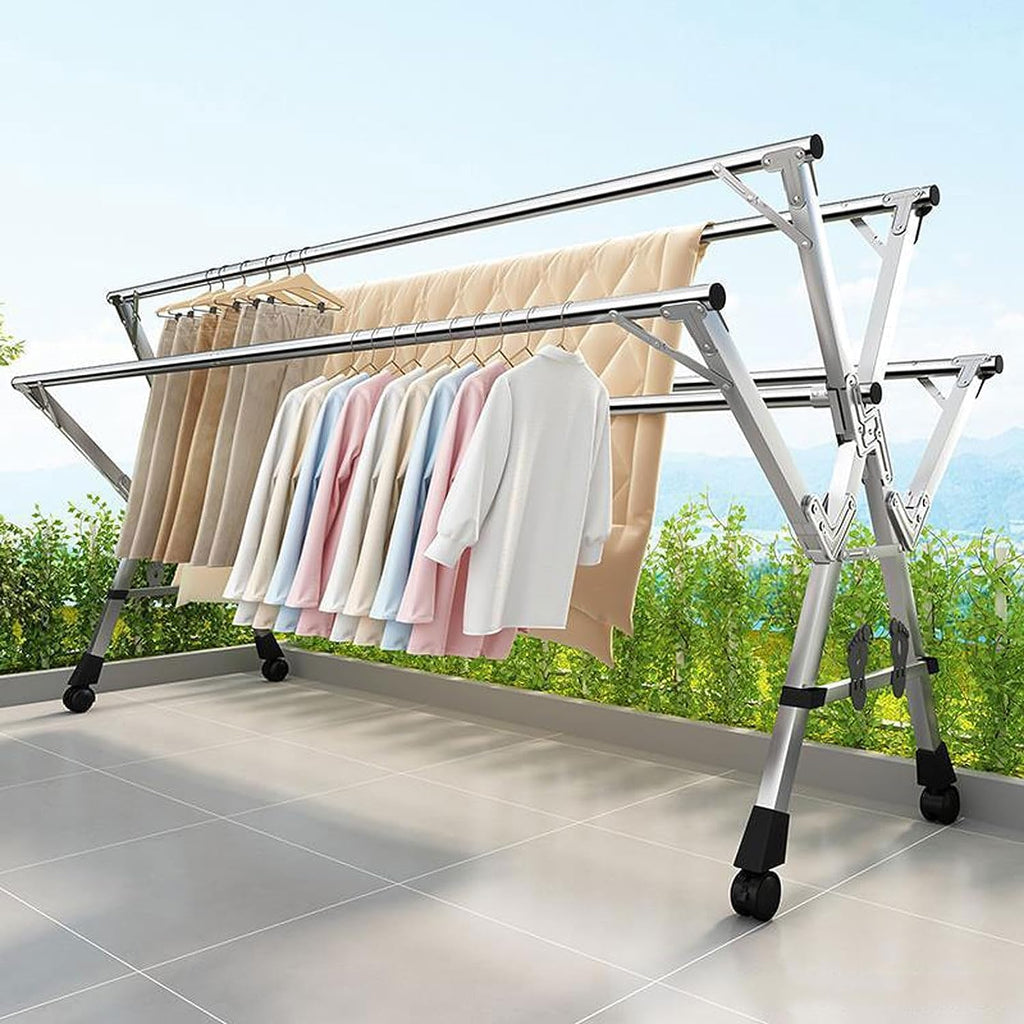 Laundry Drying Rack Floor Folding Indoor Adjustable Clothes Drying Rack Collapsible Laundry Heavy Duty Space-Saving Garment Balcony Bedroom(150cm)
