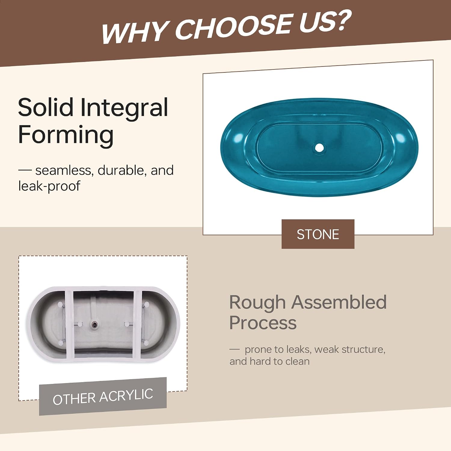 WOODBRIDGE 63' L x 28-3/8' W Transparent Blue Stone Resin Freestanding Soaking Tub with Double Ended Design