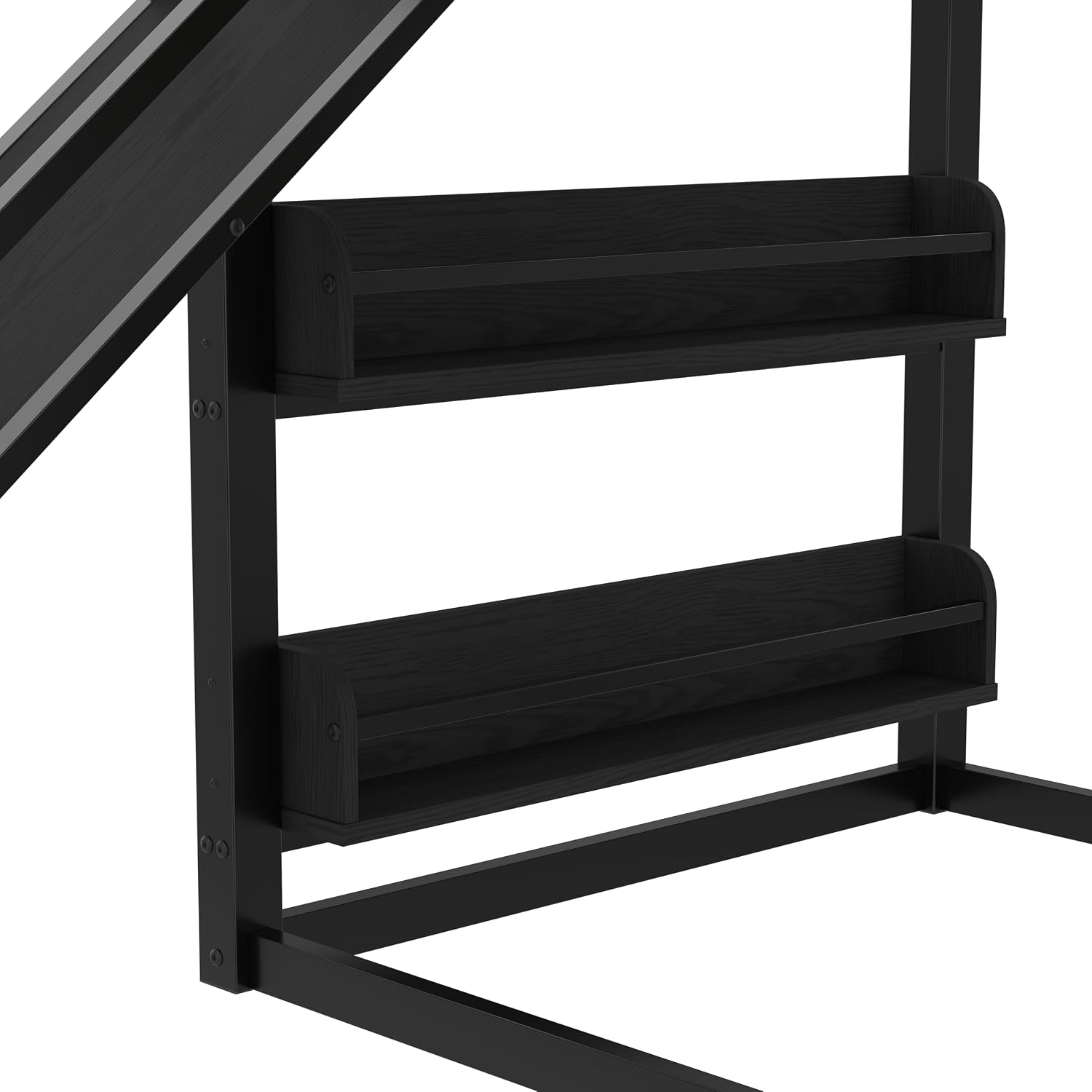 Multifunction Kids Loft Bed with Basketball Hoop, Slide, Pull-up Rings and Climbing Wall, Twin Metal Bunk Bed with Basketball Hoop, Pull-Up rings, Climbing Wall, and Built-in Bookshelves, Black