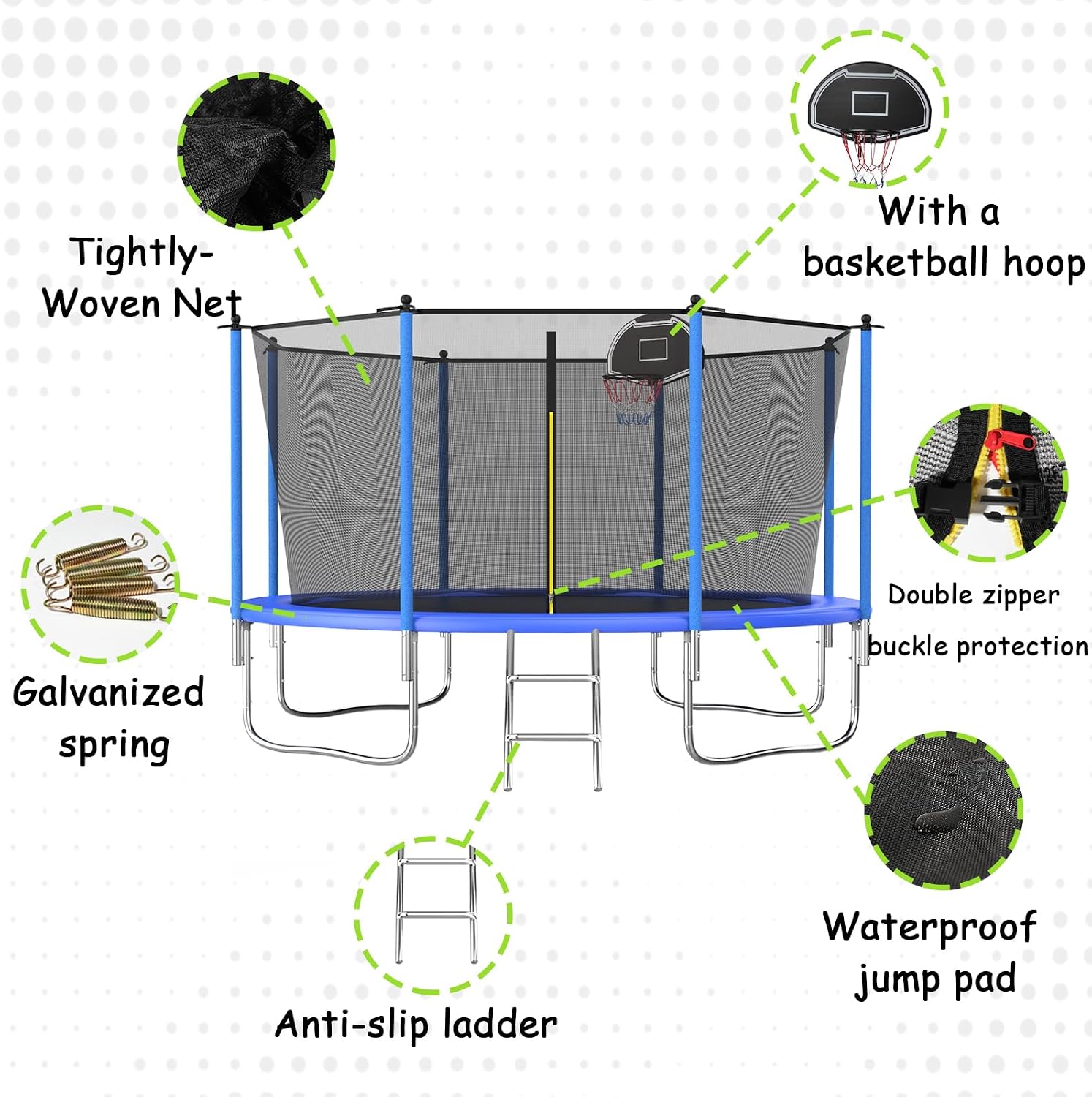 Tranpoline 10FT 12FT 14FT 16FT Tranpoline for Kids with Safety Enclosure Net Recreational Tranpoline for Adults ASTM Approval Backyard Outdoor Tranpoline with Basketball Hoop