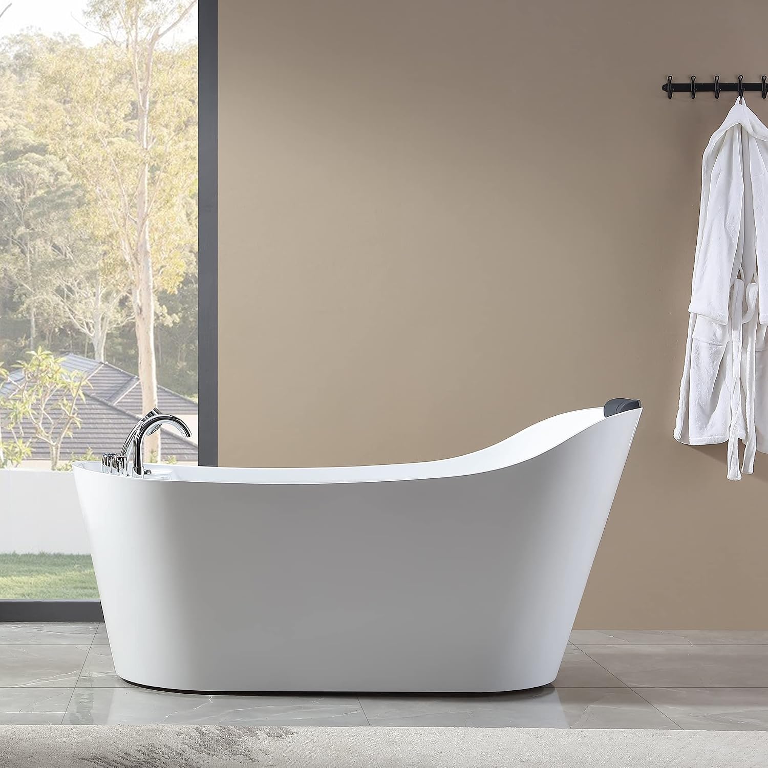 Empava 67 in. Acrylic Freestanding Bath Tub Hydromassage Gracefully Oval Shaped 7 Water Jets Soaking SPA, Single-Ended Massage Bathtubs with Pillow, ETL Certified
