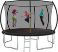 1500LBS 10FT 12FT 14FT 15FT 16FT Trampoline with LED Lights, Sprinkler, Music Speaker and Socks, ASTM Approved Outdoor Trampoline for Kids and Adults, Backyard Trampolines with Net Enclosure
