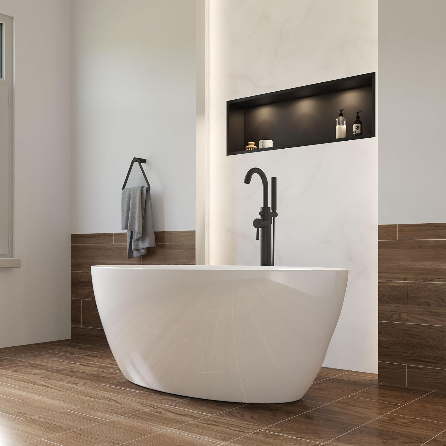 Dowell 59' x 30' Modern Acrylic Freestanding Bathtub | Elegant Oval Soaking Tub with Integrated Overflow for Bathroom, Glossy White-080 5930 21