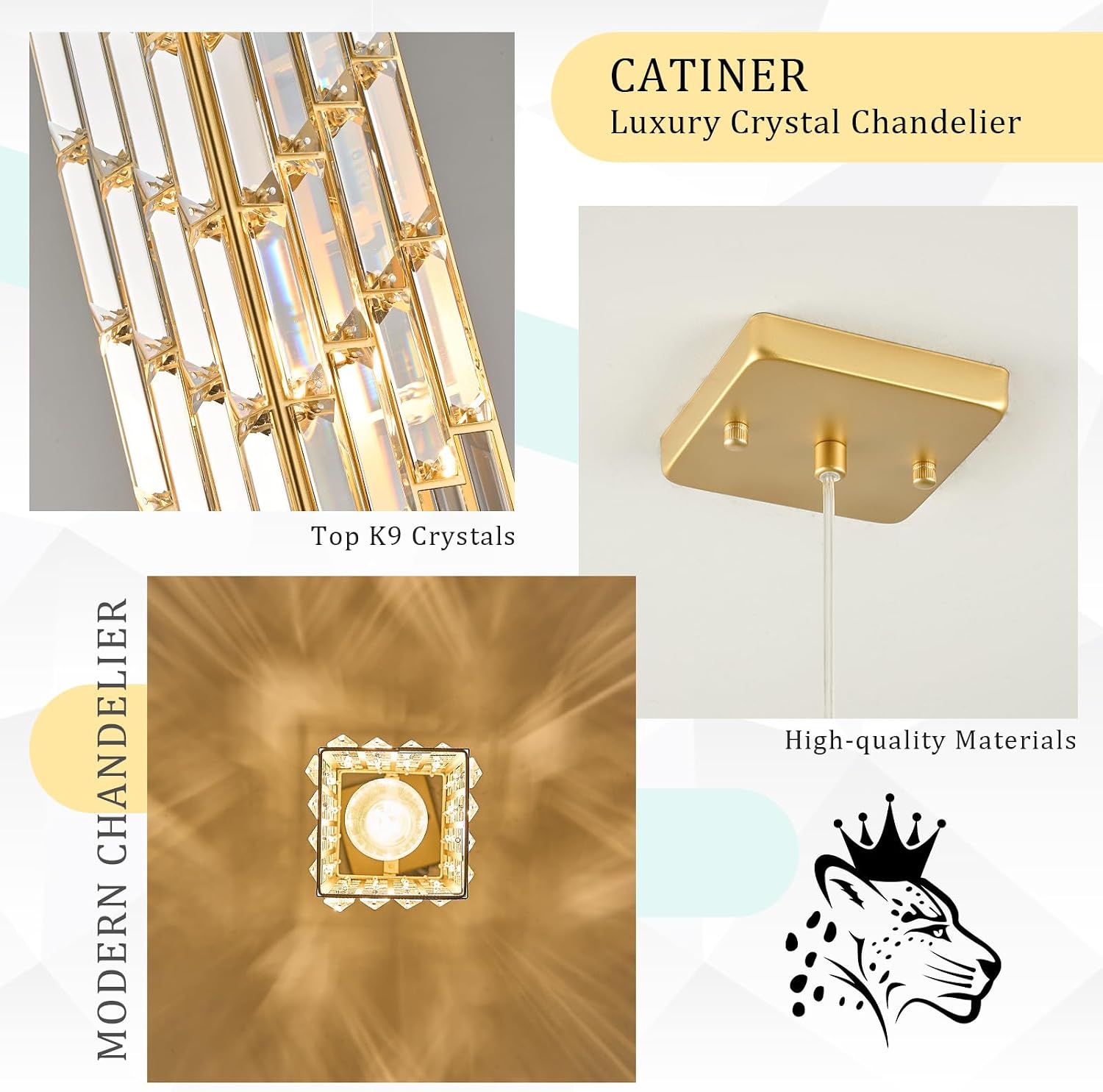CATINER Gold Crystal Pendant Light 3 Pack, Mini Hanging Pendant Lighting Fixture with Adjustable Cord, Modern Gold Kitchen Island Pendant Lights for Dining Room, Bedroom, Hallway, E26 Base