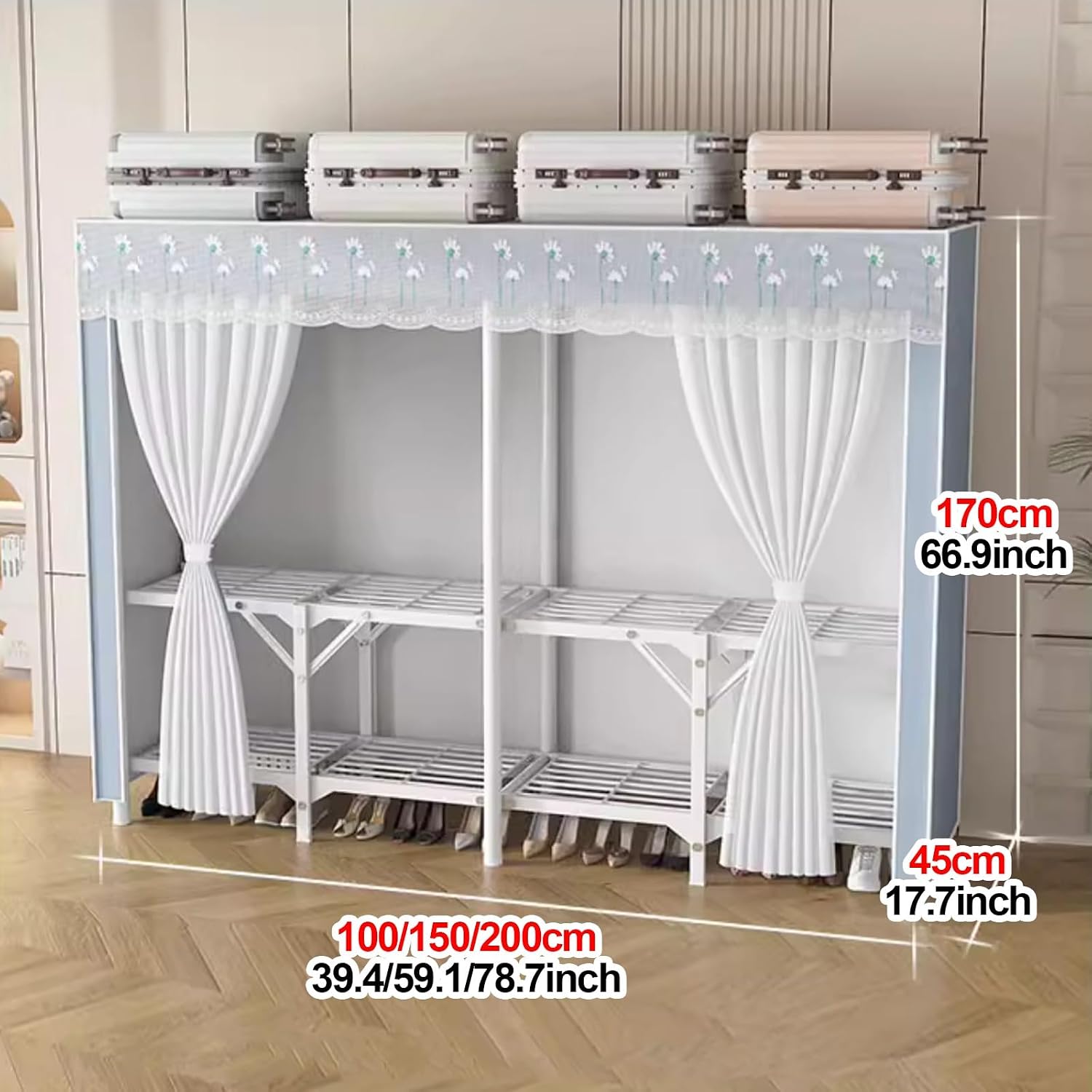 Portable Wardrobe Closet With Cover, Metal Freestanding Clothing Rack For Hanging Clothes, Wardrobe With Alloy Steel Connectors, Garment Rack For Bedroom, Dorm(Pink1,150x170x45cm)