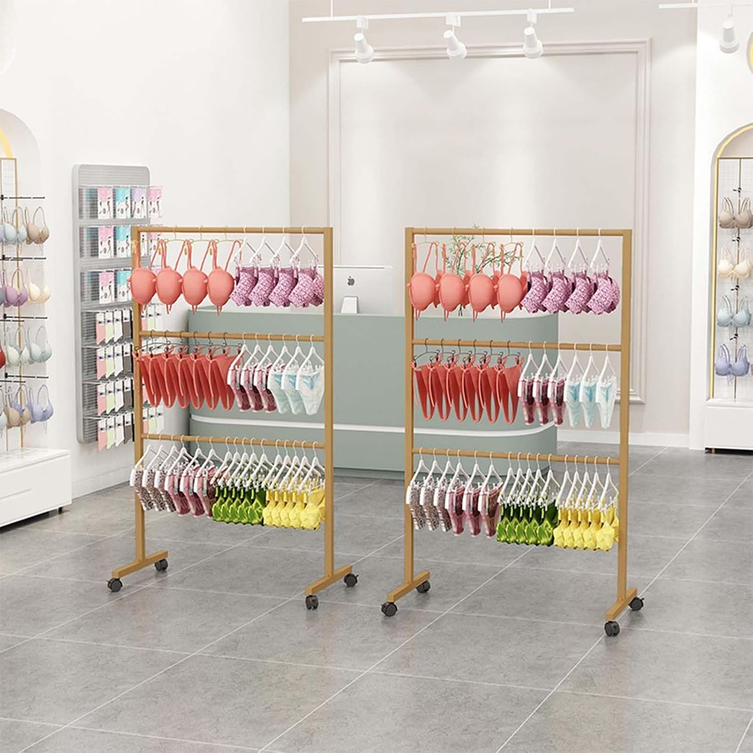 Underwear Display Rack Garment Stand with Wheels Clothes Racks Clothing Store Retail Racks Commercial Freestanding Hanger for Bikini,Swimwear, Lingerie,Shorts,