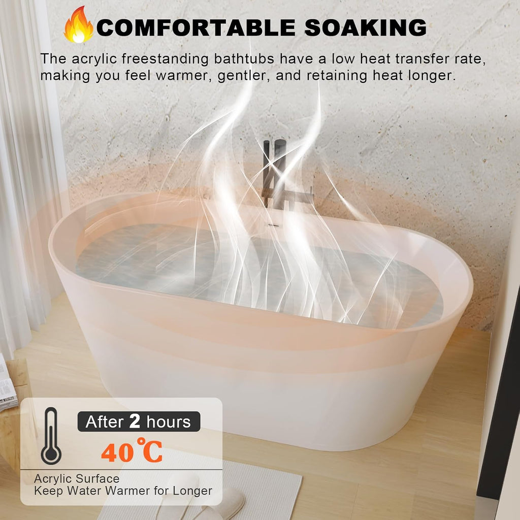 Zavdte 67' Freestanding Acrylic Bathtub, Gloss White Stand Alone Soaking Tub with Toe-tap Chrome Drain, Double-Wall Insulation, CUPC Certified, Easy Install & Spacious Design