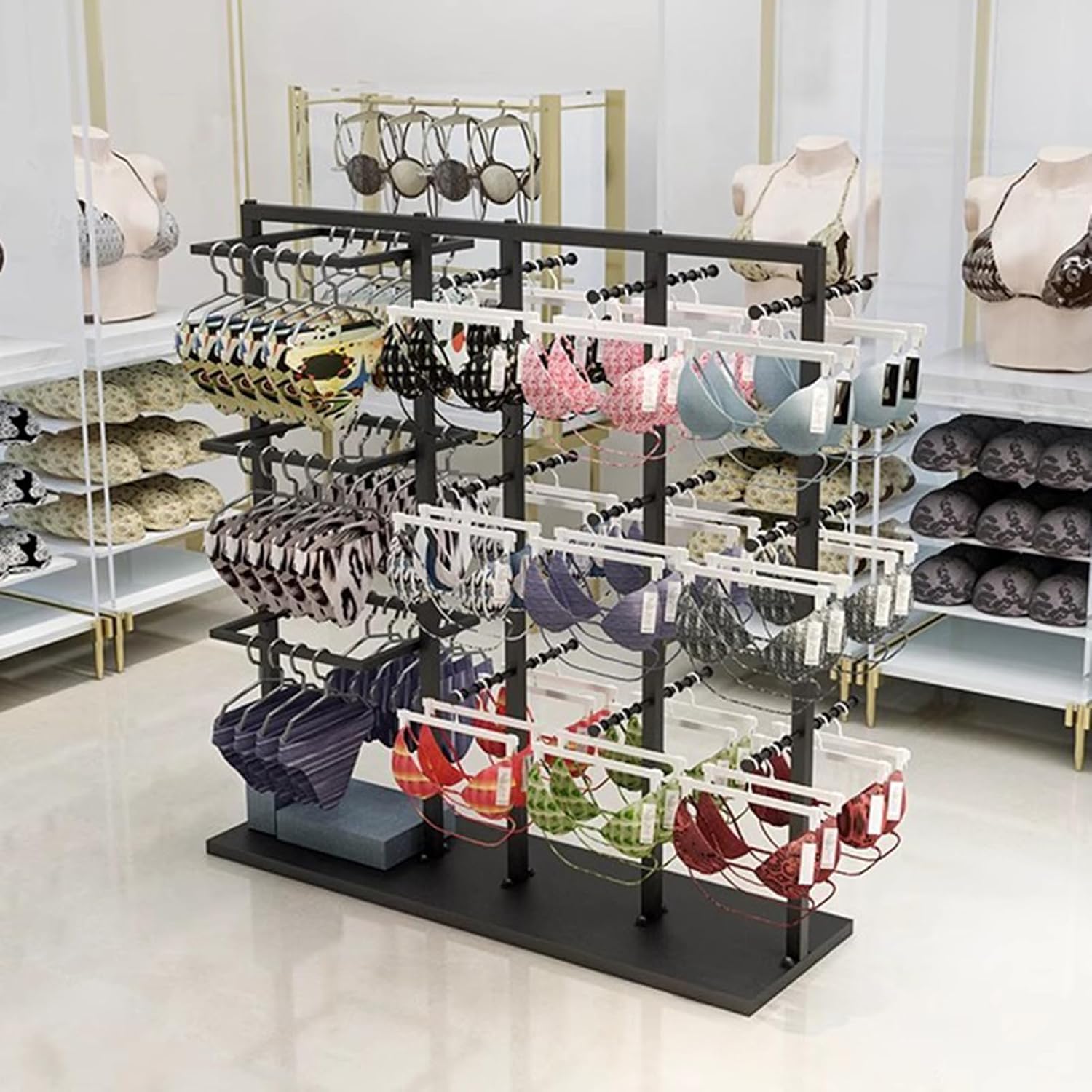 Display Stand Freestanding Clothing Store Organizer Rack, Underwear Rack, Retail Store Scarf Panty Shorts Bra Silk Shawl Display Stand for Boutique/Cloth Store (Black a 130X40X130CM)