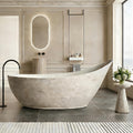 75' Edeyeu Freestanding Bathtub - Luxury Stone Texture Solid Surface Bathtub Soaking Tub With Extra Deep Ergonomic High Back Design, Modern Designer Free Standing Tub, Style C