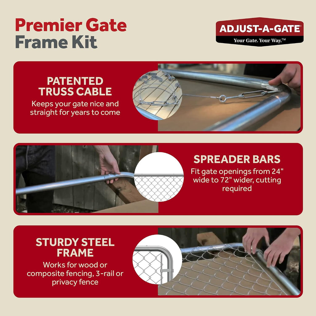 Adjust-A-Gate Adjustable Chain Link Square Corner Complete Gate Kit, Fit-Right, Black, 6'H