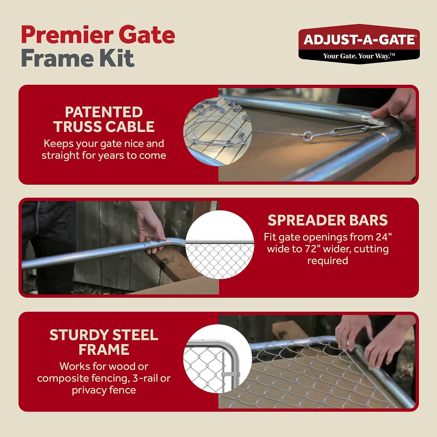 Adjust-A-Gate Adjustable Chain Link Square Corner Complete Gate Kit, Fit-Right, Black, 6'H