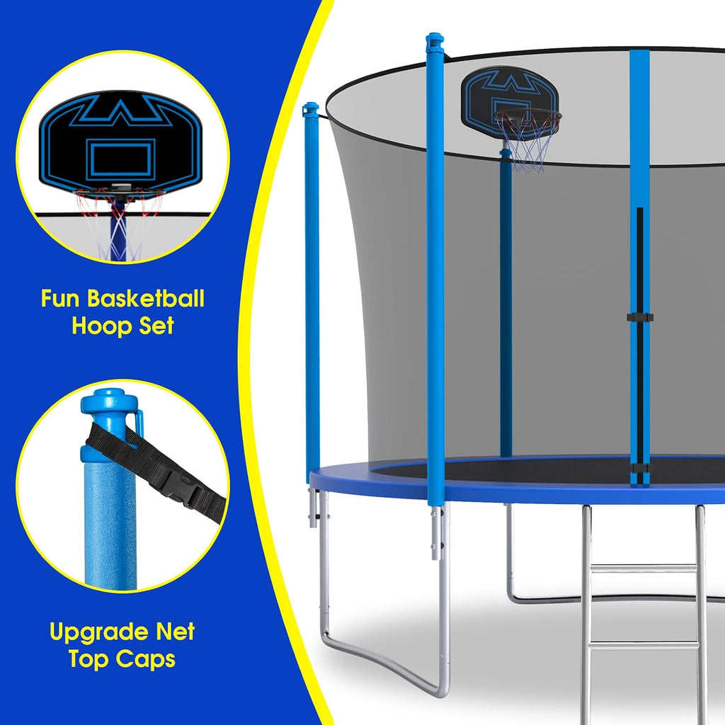 SKYUP Tranpoline 1500LBS 16 15 14 12 10 8 FT Tranpoline for 7-10 Kids and Adults, Windproof Outdoor Tranpoline with Enclosure Net, Basketball Hoop, Easy to Install & Last Long - ASTM Approved