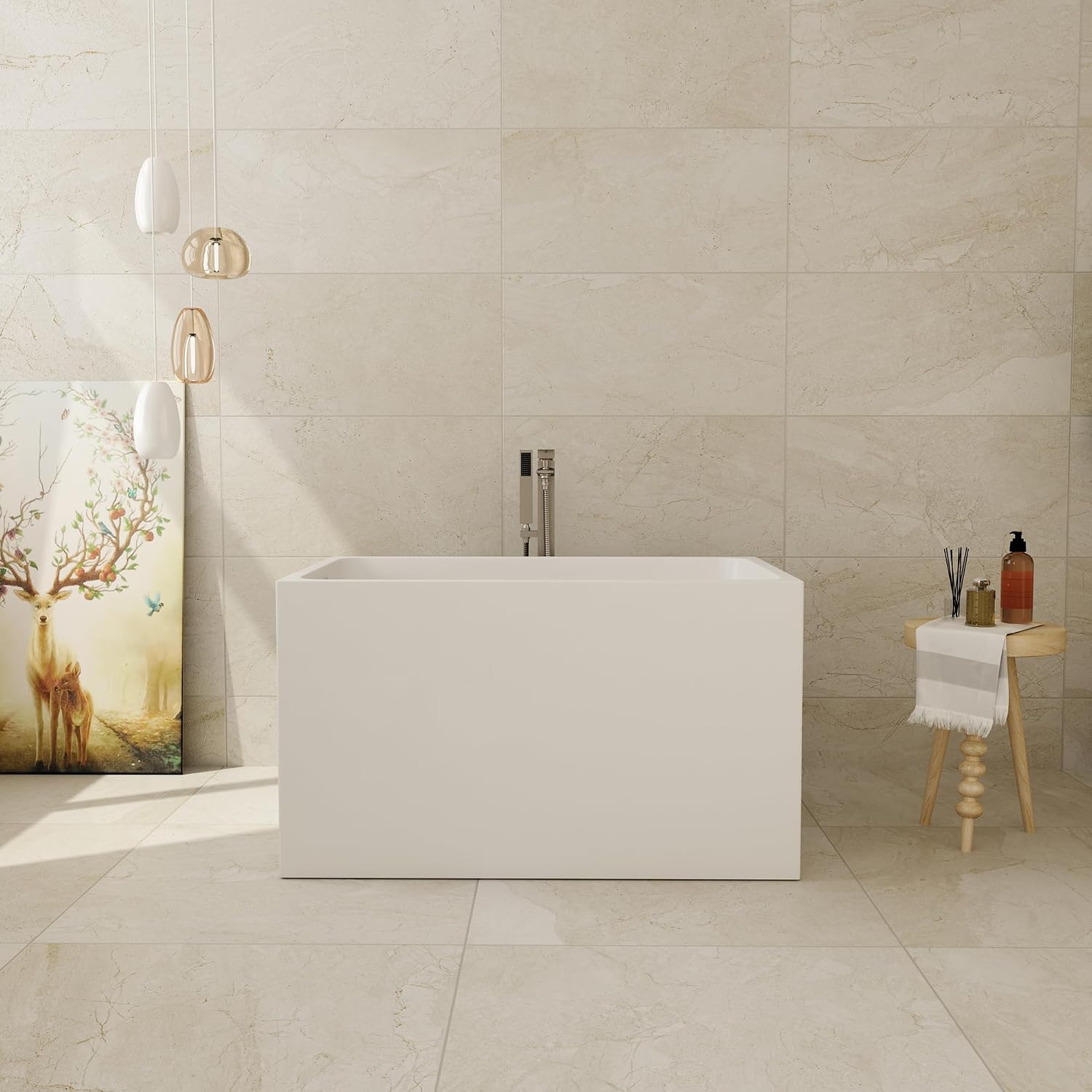 CASAINC 43' Acrylic Freestanding Bathtub, Spacious Rectangle Shape Soaking Tub, Soaking Stand Alone Tub with Chrome Overflow and Pop Up Drain, Gloss White