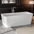 Empava 67' Freestanding Bathtub - Modern Back-to-Wall Soaking Tub with Chrome Drain & Overflow, Gloss White Acrylic Design