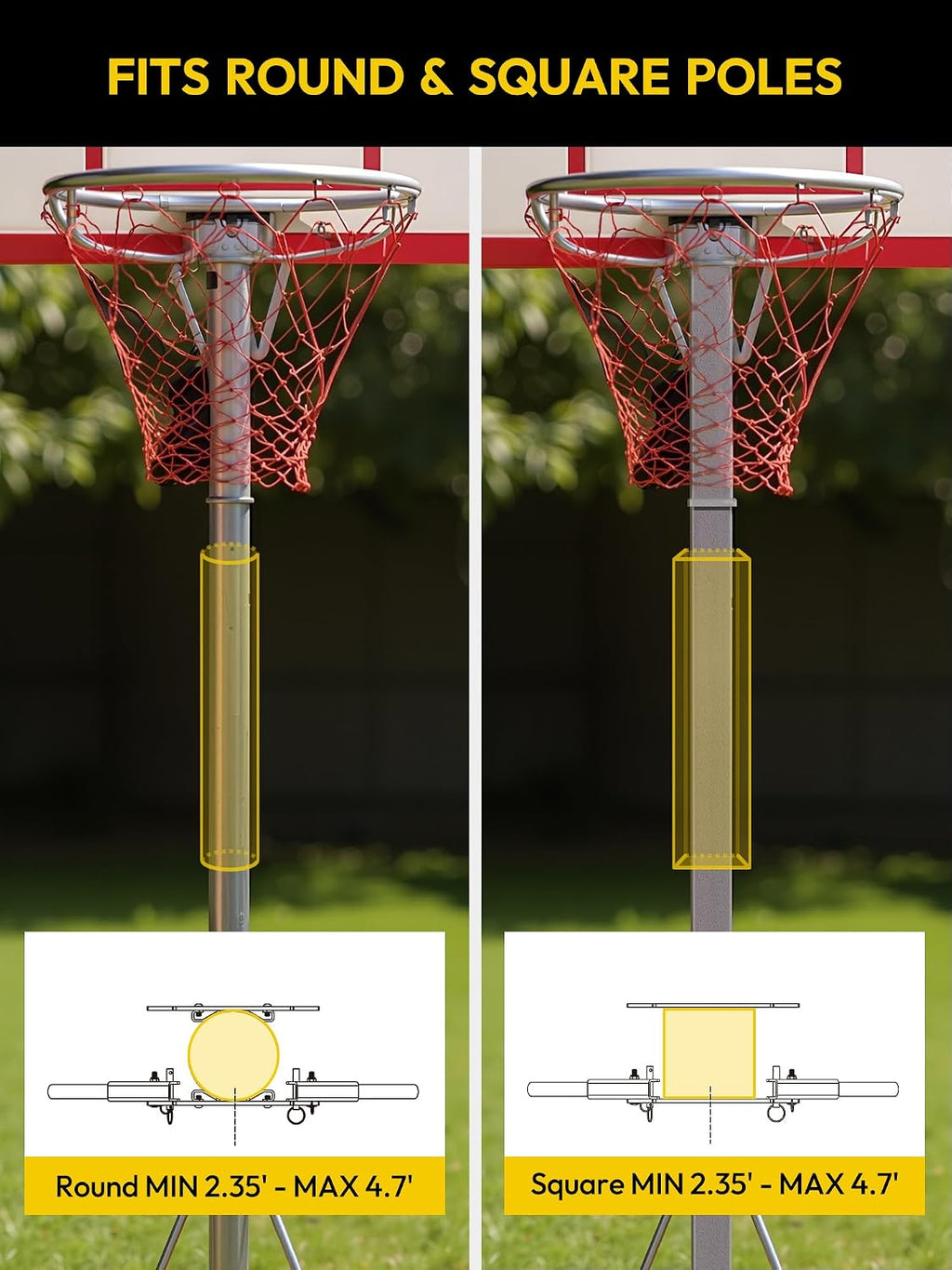 A11N SPORTS Basketball Rebounder Net Yard Guard – 10x8 FT Outdoor Basketball Net Catcher Backstop for Round & Square Poles, Pole-Wrap Storage