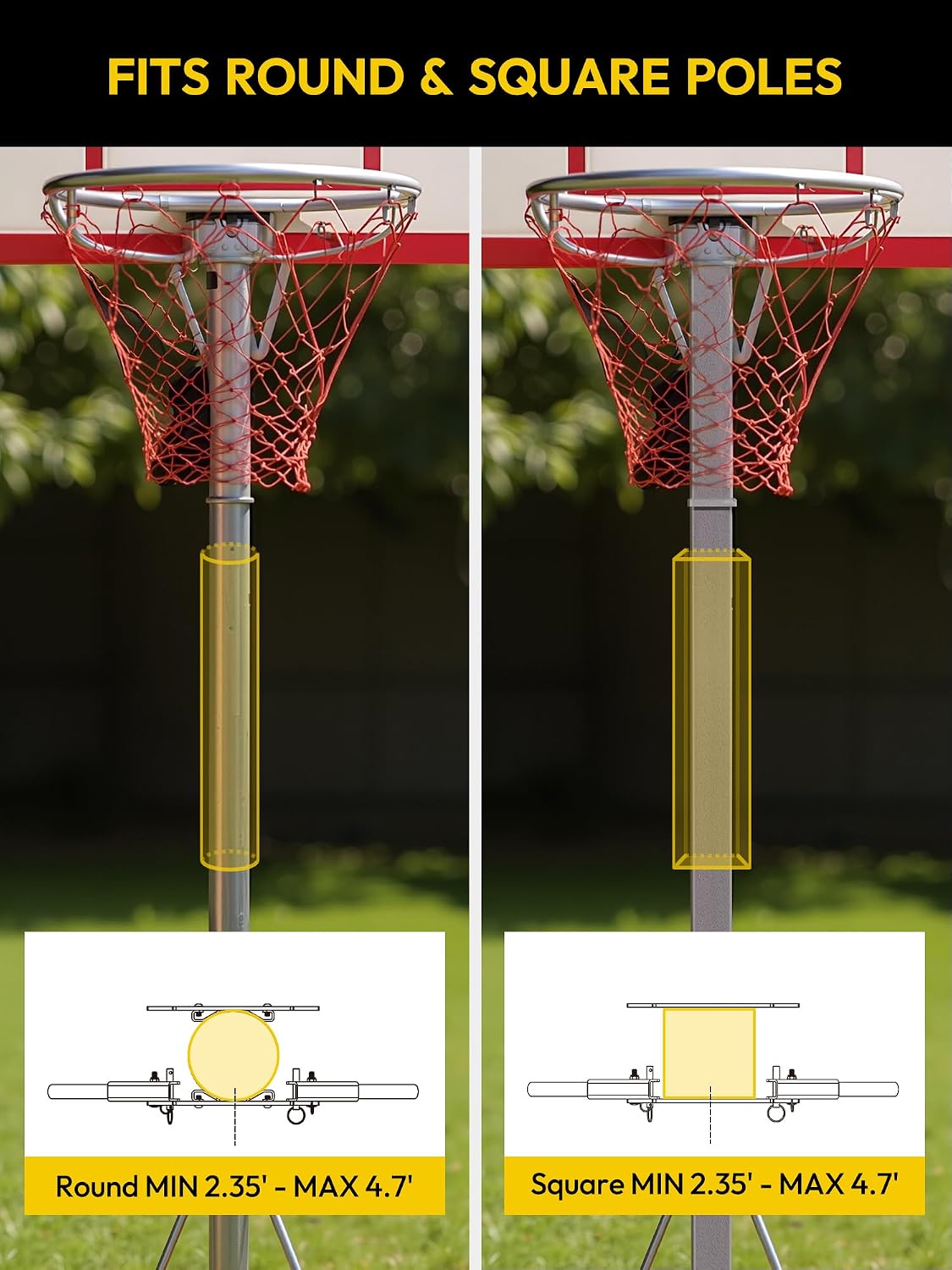 A11N SPORTS Basketball Rebounder Net Yard Guard – 10x8 FT Outdoor Basketball Net Catcher Backstop for Round & Square Poles, Pole-Wrap Storage