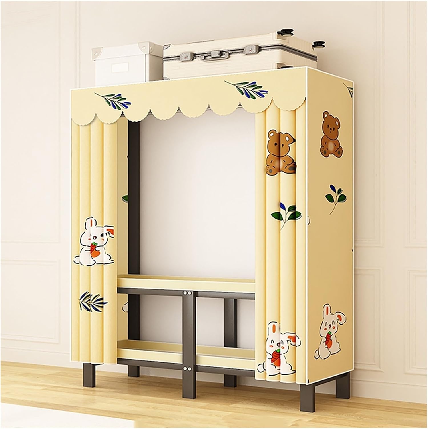Heavy Duty Foldable Portable Wardrobe Closet With Cover, Reestanding Metal Clothing Rack, Garment Rack For Hanging Clothes, Armoire Storage(170x50x100cm)