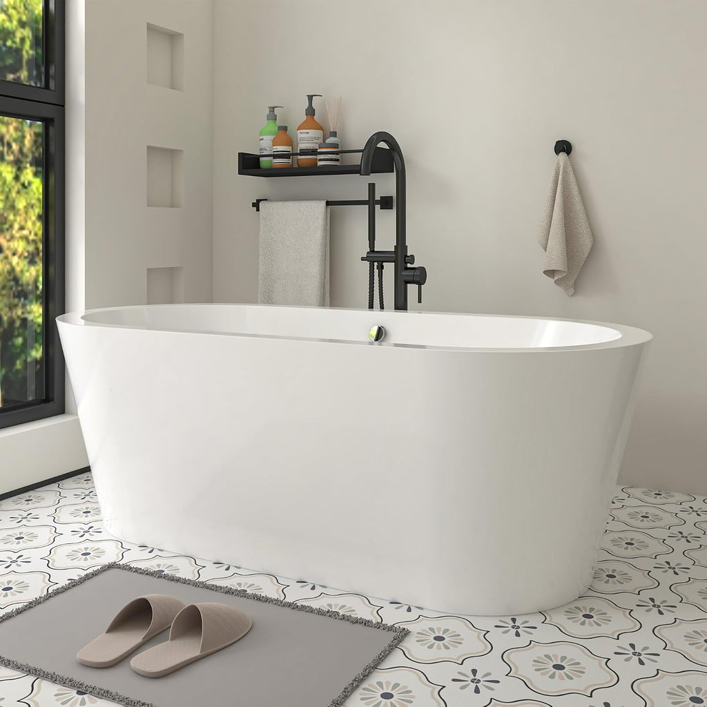 HomeBeyond 68 Inch White Freestanding Bathtub | Acrylic Free Standing Soaking Tub, Morden Bathroom Stand Alone Tub Suitable for 1-2 Person Bathing