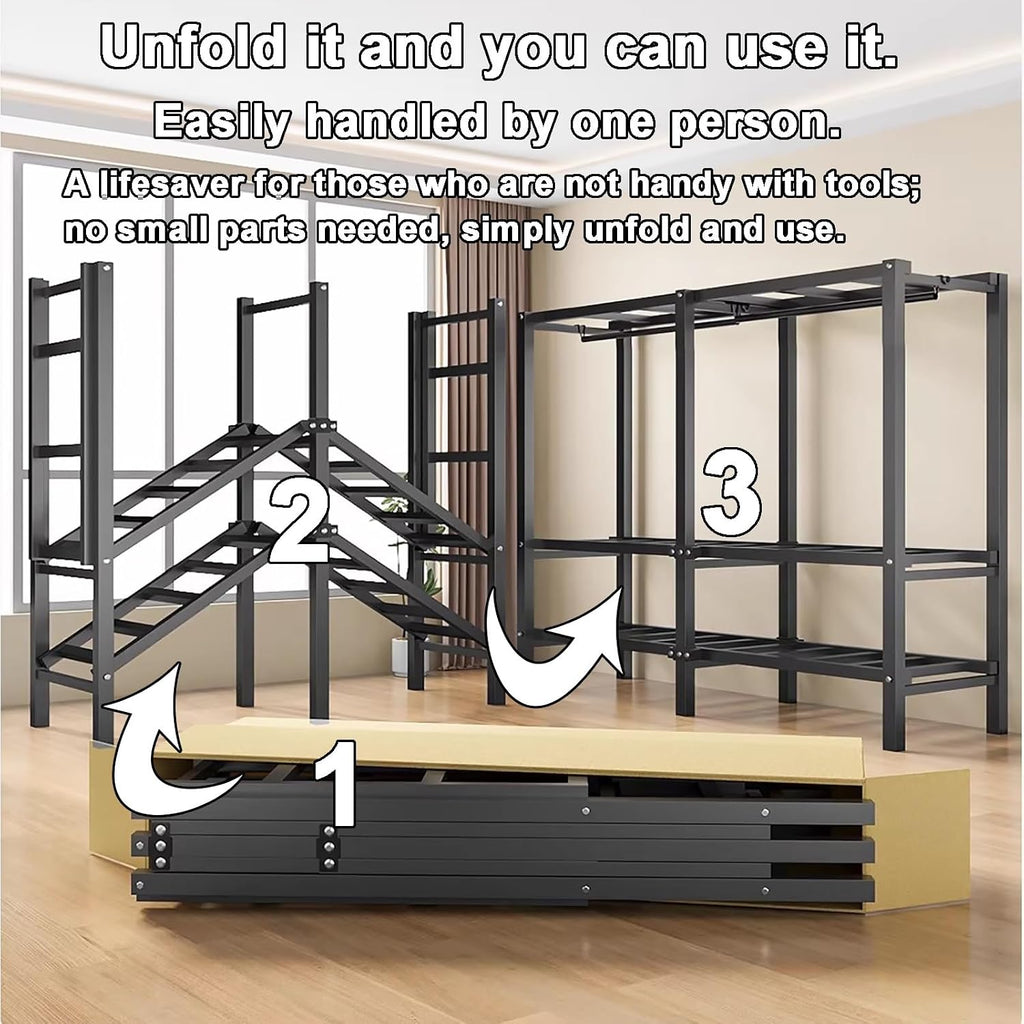 Foldable Portable Closet Wardrobe on Wheel 2000Ibs Heavy-Duty Clothing Rack with Cover Freestanding Metal Clothing Rack Armoire Storage System Rolling Garment Racks(49in/125cm)