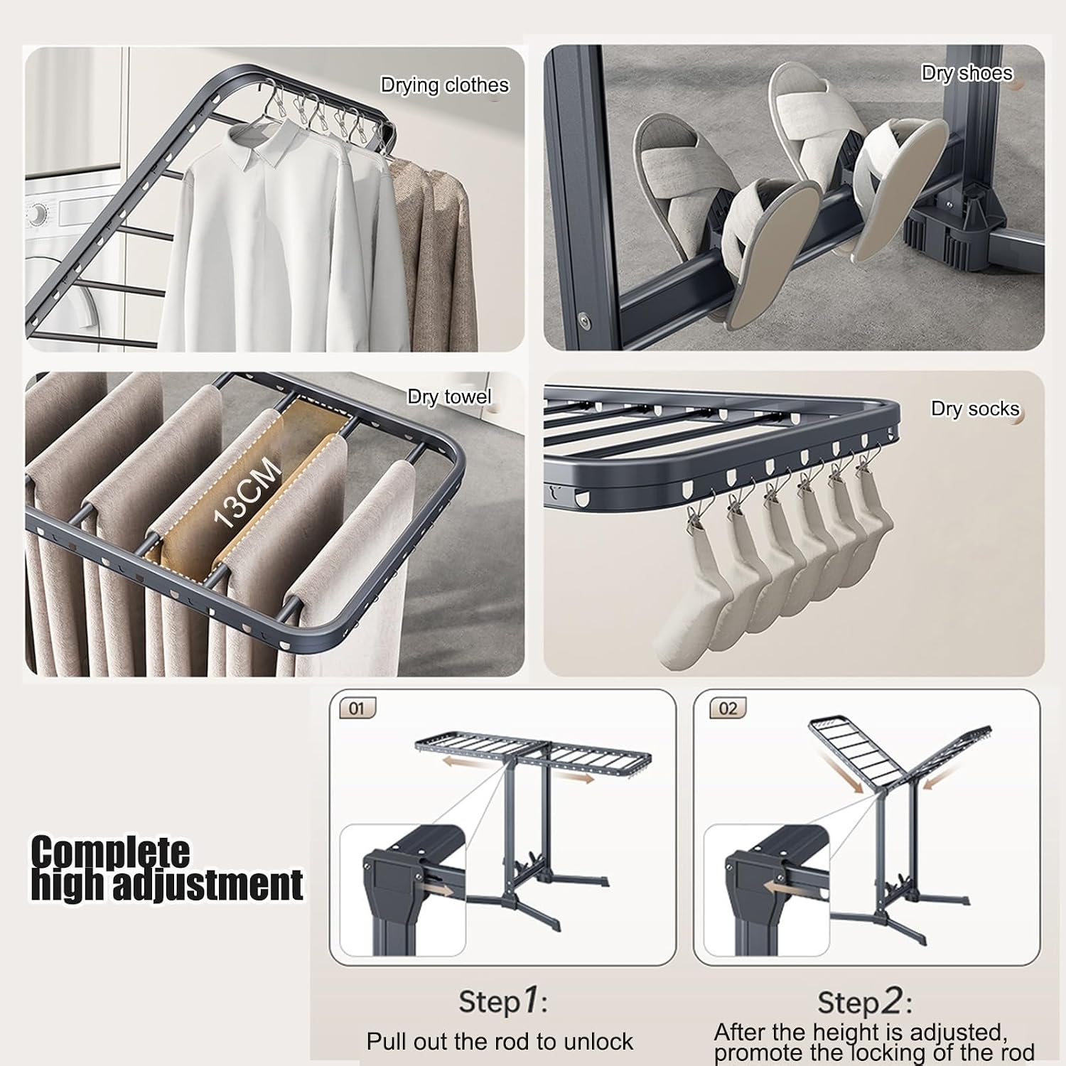Clothes Drying Rack Laundry Drying Rack Collapsible Portable Drying Rack with Foldable Wings Large Stainless Steel Garment Dryer,Freestanding Washing Machine Organizer,Free of Installation ( Color : B