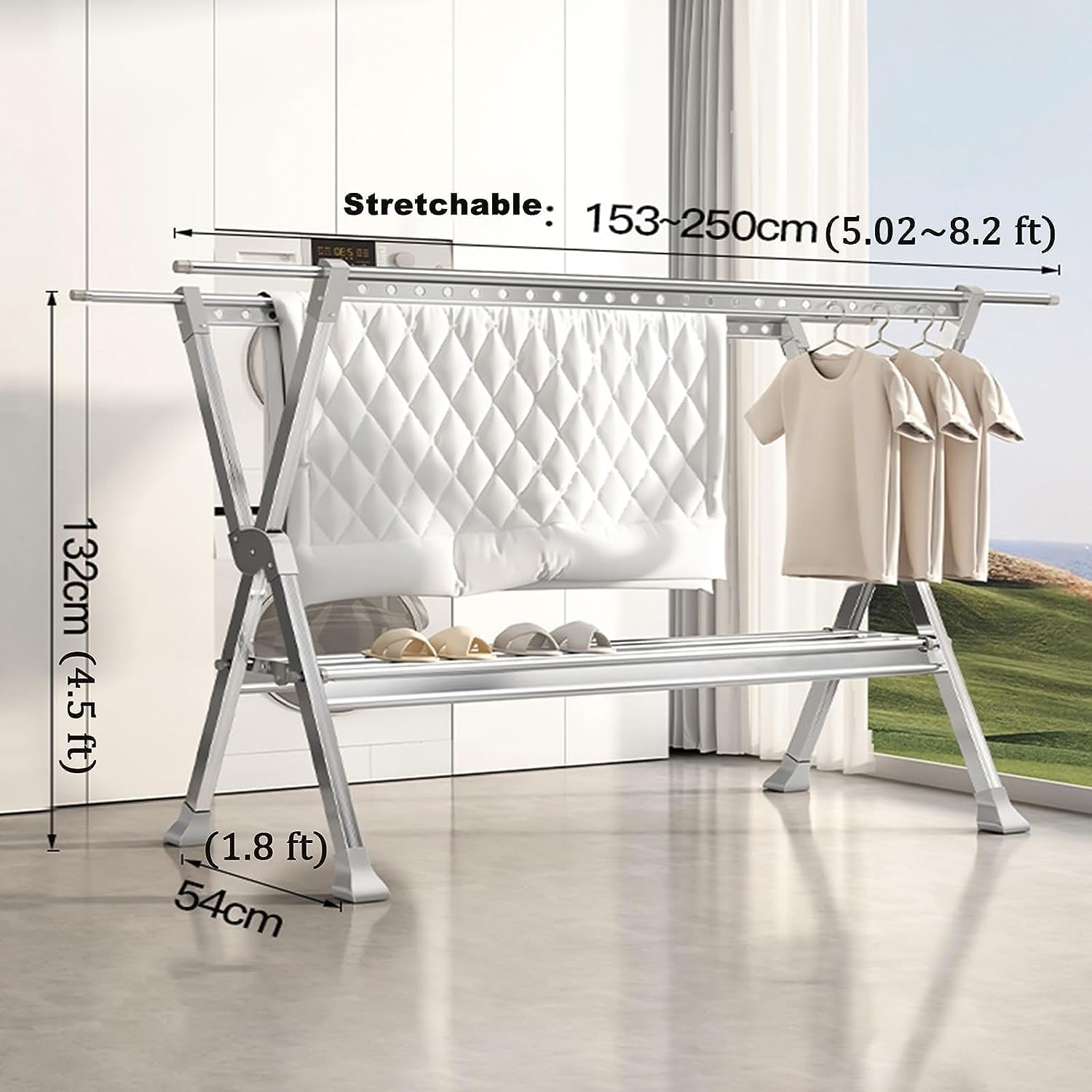Clothes Drying Rack Adjustable Clothes Drying Rack Folding Retractable Collapsible Free-Standing Clothing High Capacity Garment Floor