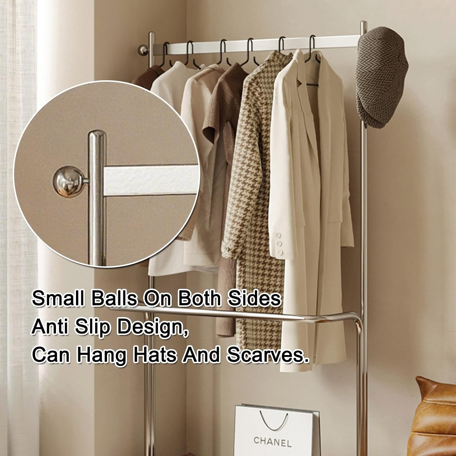 70inch Double Rod Clothes Rack With Wheels, Rolling Garment Rack With Storage Shelves Heavy Duty Metal Wood Clothing Rack For Bedroom, Living Room, Bathrooms(Brown)