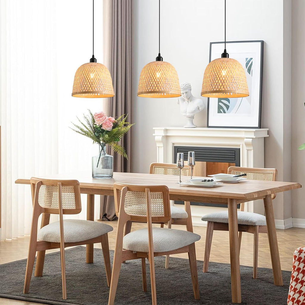 Bamboo Pendant Light 11.02' Hand Woven Bamboo Chandelier,3-Pack Rattan Ceiling Hanging Light,for Living Room Kitchen Dining Room Farmhouse