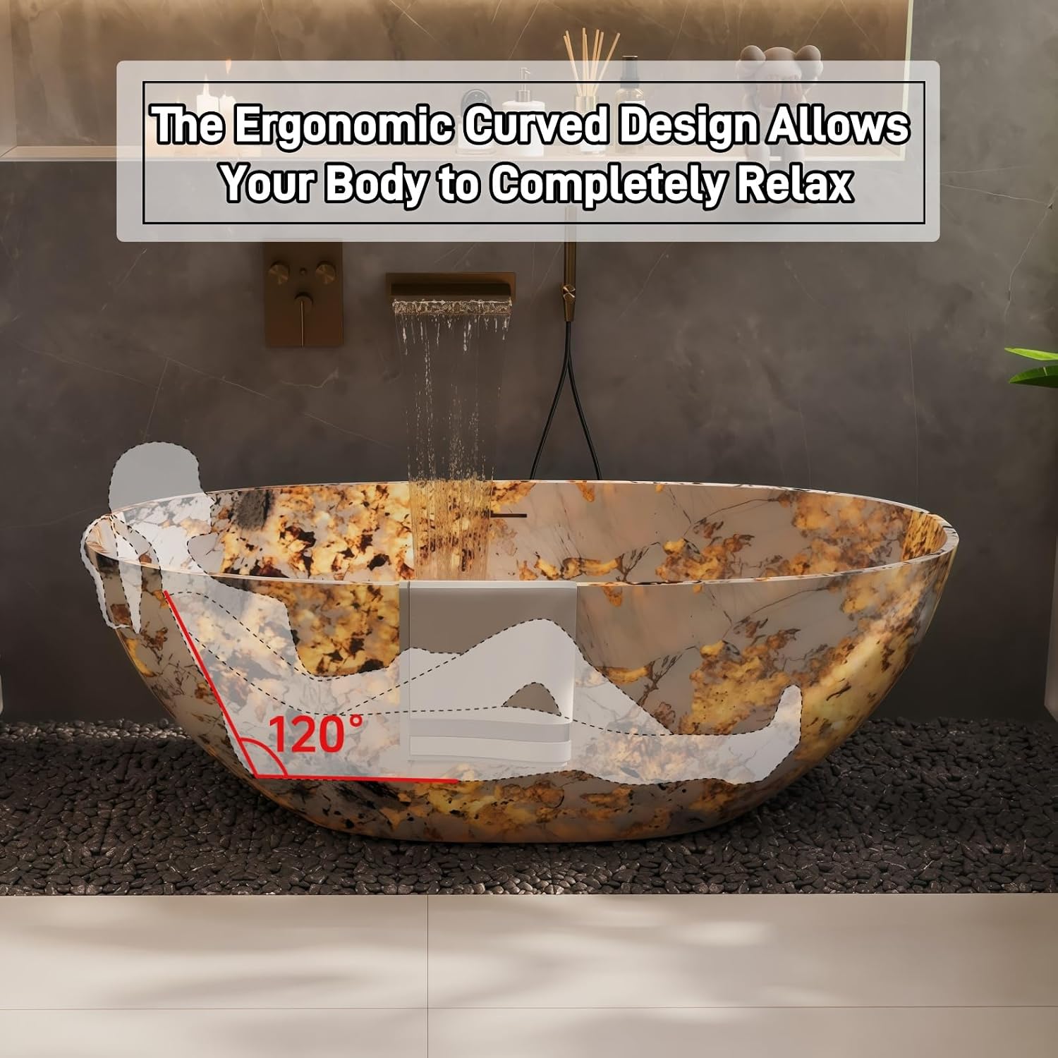 51' Edeyeu Freestanding Bathtub - Luxury Solid Surface Bathtub Soaking Tub With Extra Deep Ergonomic Design, Modern Spa Style For Home, Villa, And Hotel Bathrooms, Style A