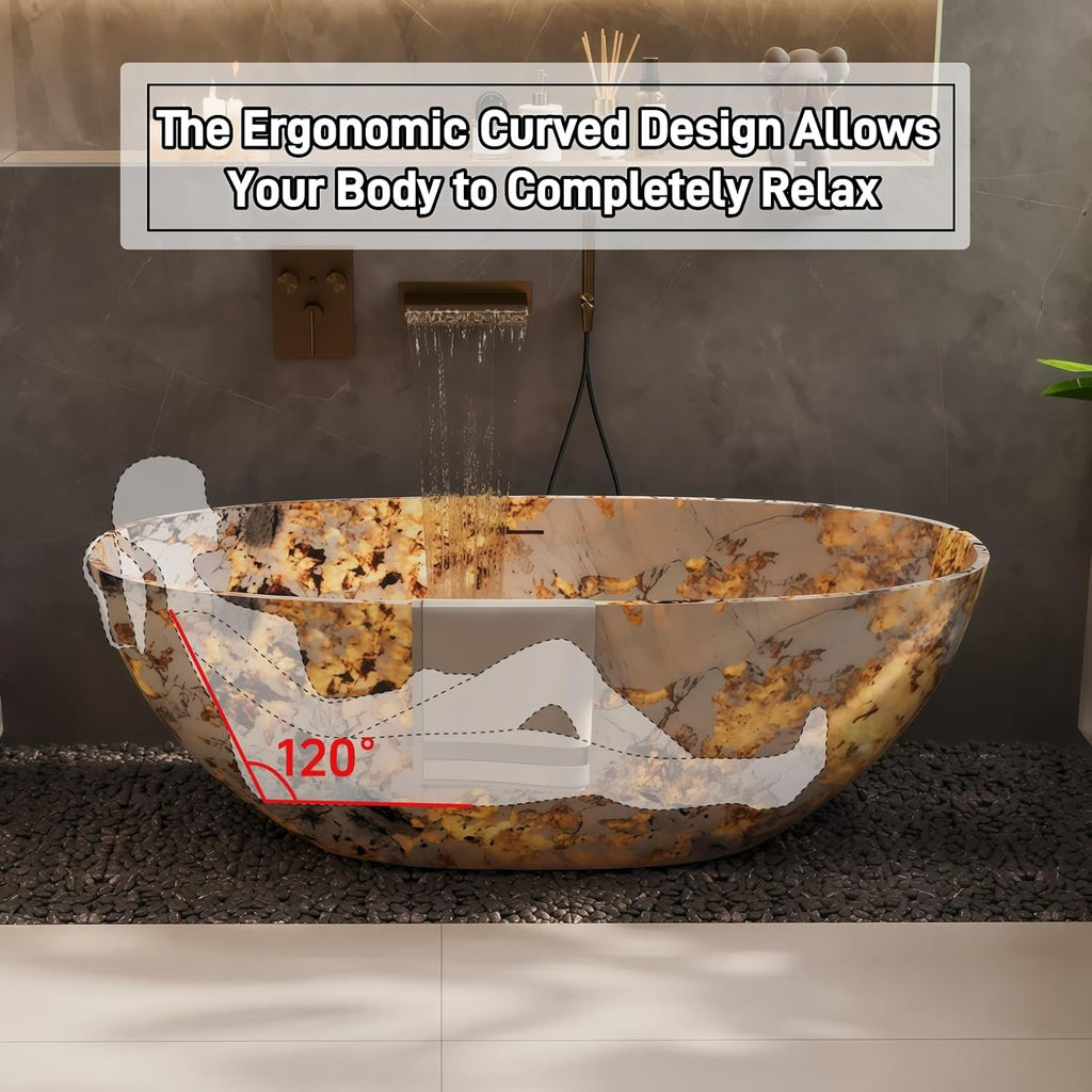 63' Edeyeu Freestanding Bathtub - Luxury Solid Surface Bathtub Soaking Tub With Extra Deep Ergonomic Design, Modern Spa Style For Home, Villa, And Hotel Bathrooms, color