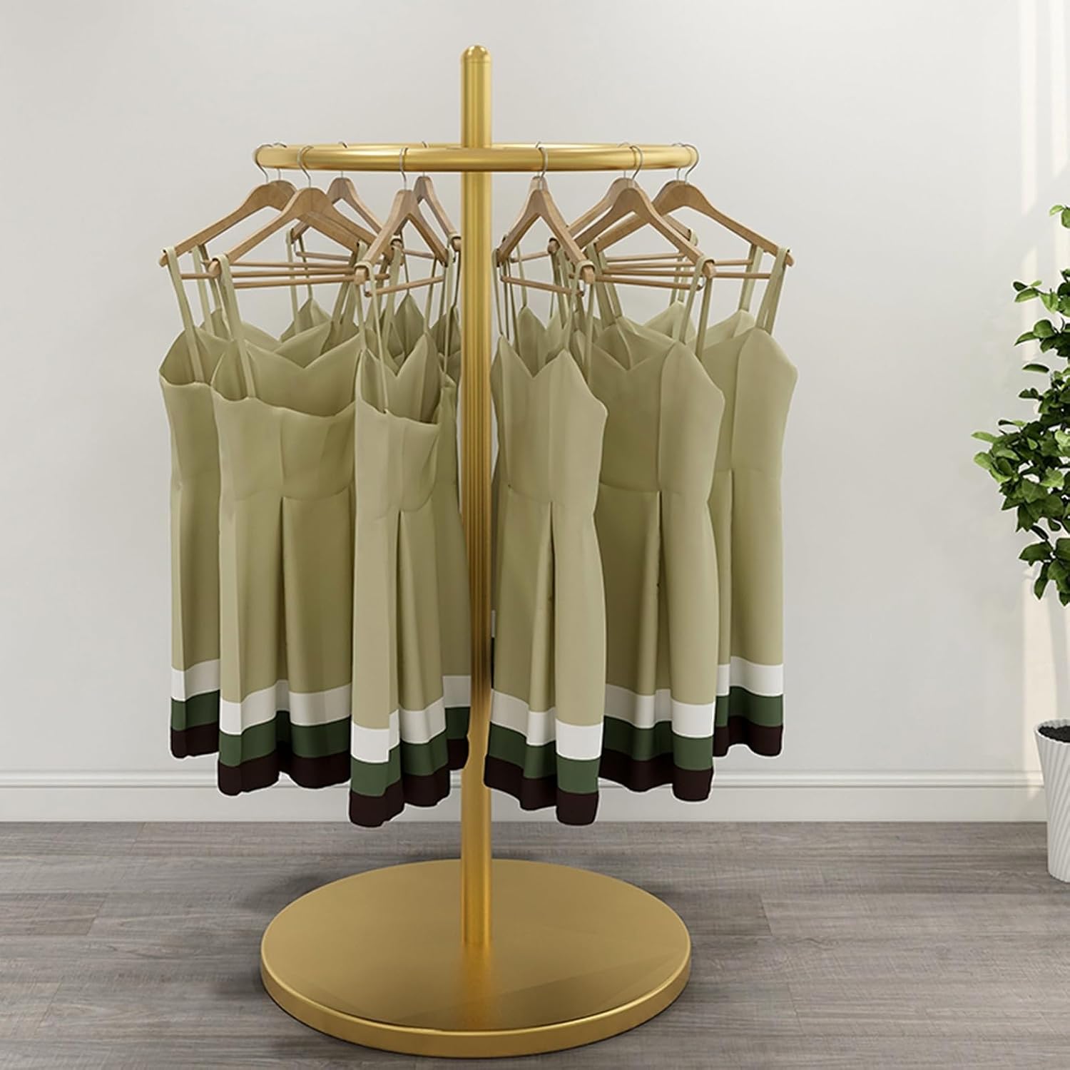 Freestanding Round Garment Rack, Floor Standing Rotatable Clothing Retail Display stand, Clothing Store Underwear Hats Show Shelf, for Retail Store(Gold)