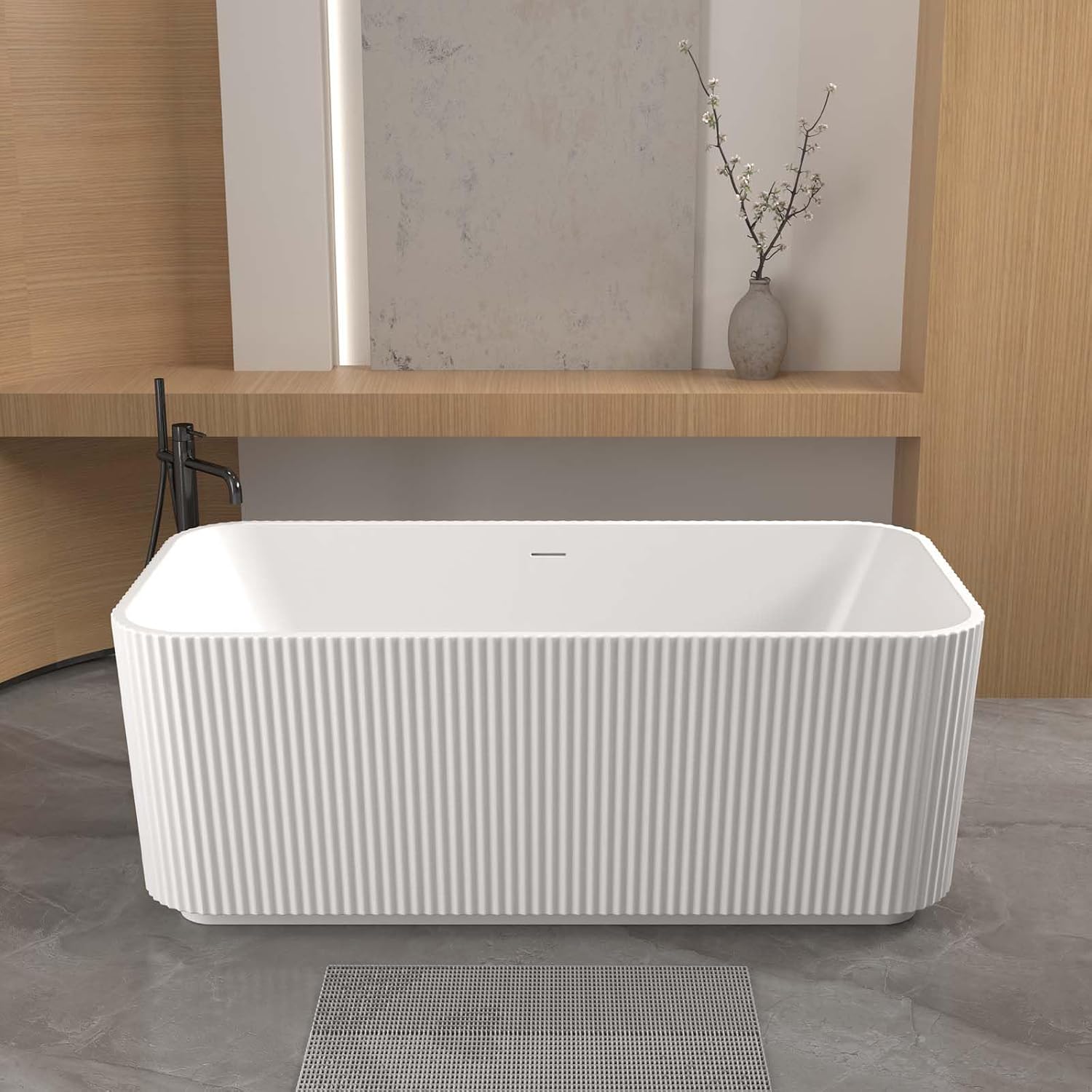 59' Acrylic Freestanding Tub, Rectangle Linear Stand Alone Soaking Tubs with Pop-up Chrome Drain, Free Standing Bathtubs with CUPC Certified, White