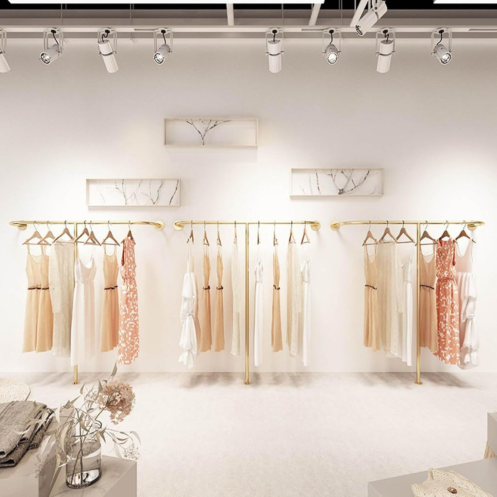Wall-mounted Retail Clothing Display Stand, Boutique Creative Gold Industrial Pipe Clothing Rack ，commercial Clothing Store Display Metal Garment Rack，laundry Room Hanging Clothing Rod