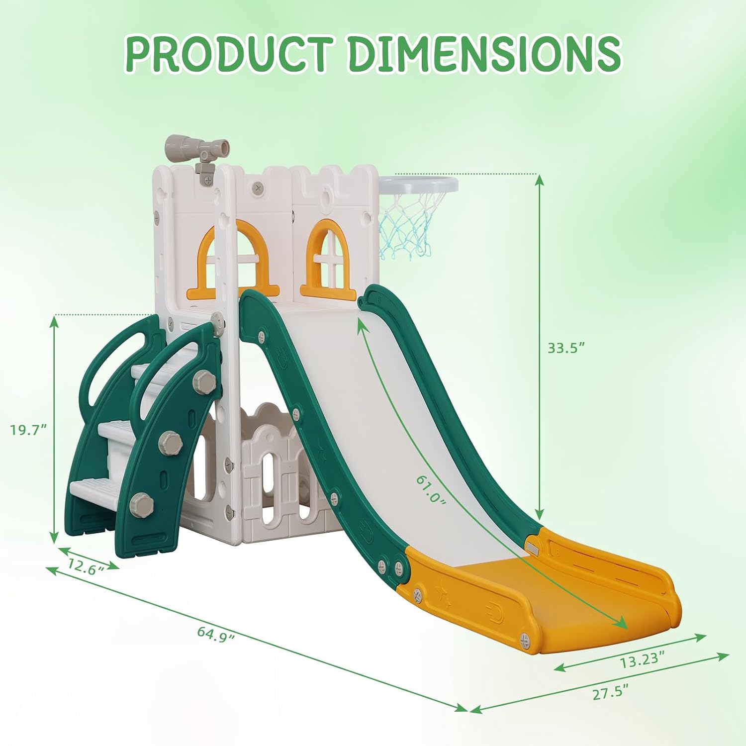 LulliSpace 6 in 1 Toddler Slide,Kids Climber Slider for Indoor Outdoor Playground with Basketball Hoop,Storage and Telescope,L Shaped Slide for Toddler Climber Playset