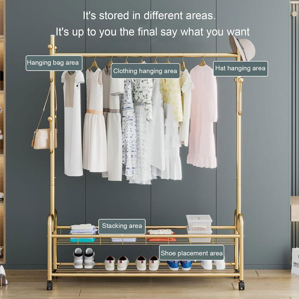 Pink Metal Clothing Hanger Rack with Wheels - Freestanding Garment Rack Organizer for Bedroom, Living Room & Retail Store - 60cm/23.62in Stylish Clothes Storage Solution