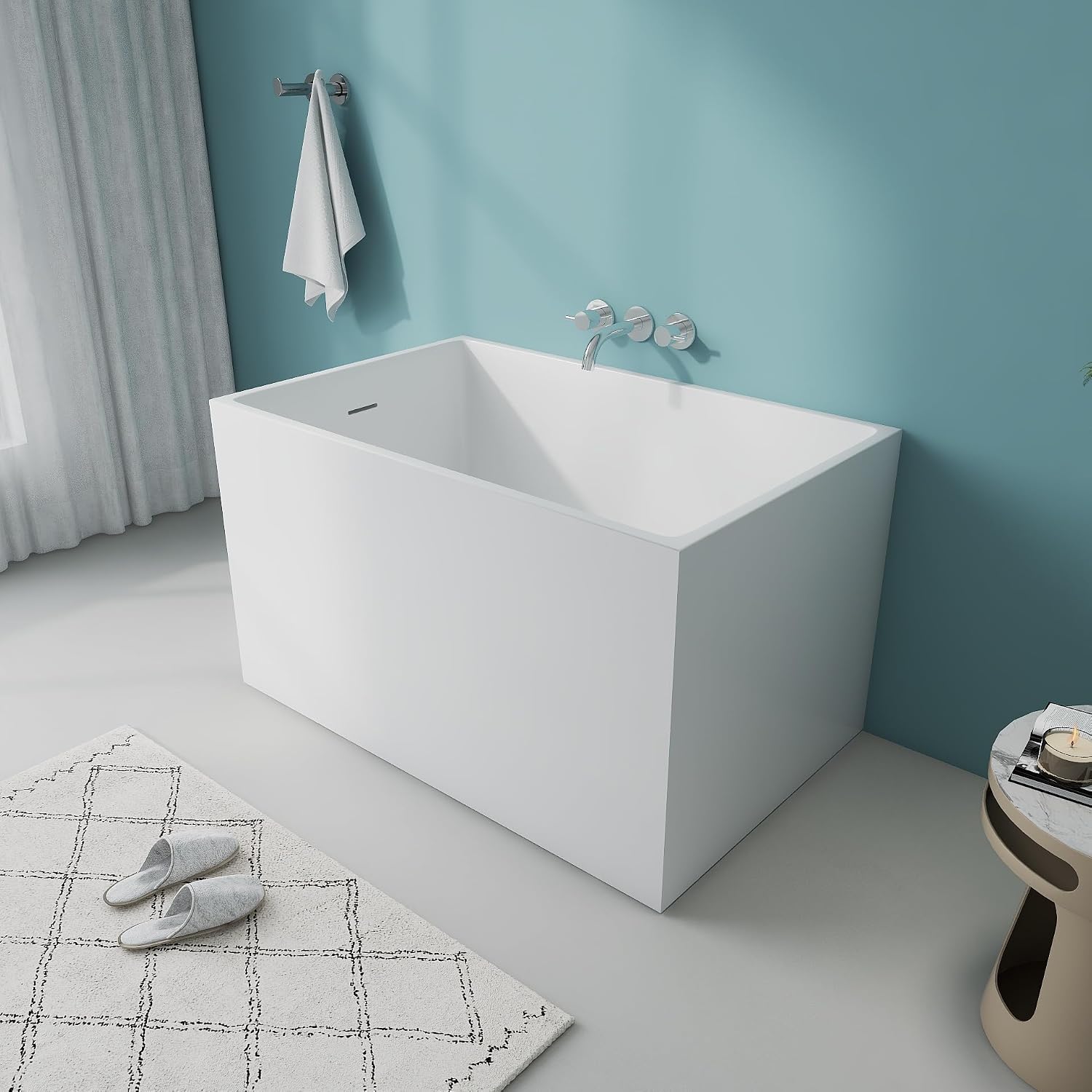 43.3' Contemporary Free Standing Bathtubs, Japanese Soaker Tub | Upgraded Glossy White Japanese Soaker Tub with CUPC Drain