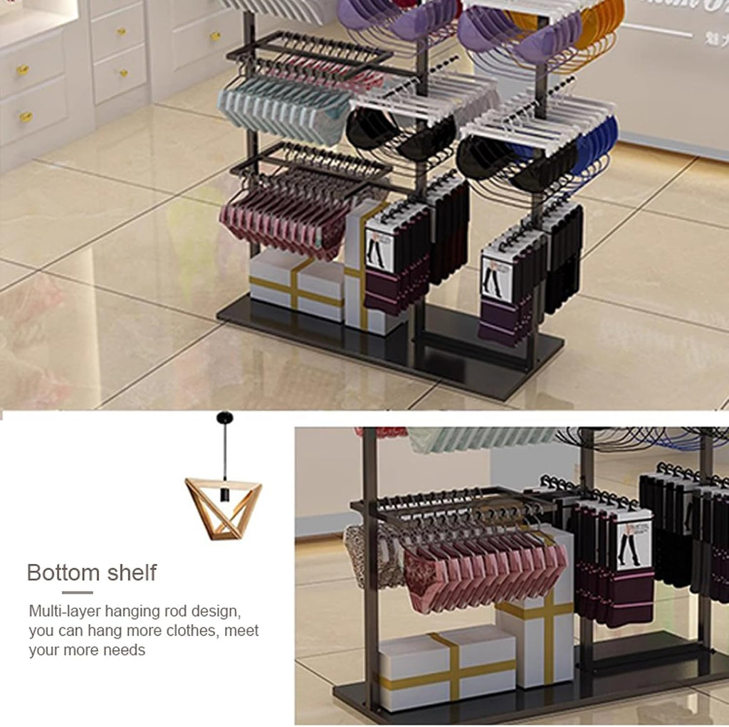Heavy Duty Underwear Display Stands, Wrought Iron Floor-Standing Display Stand, Garment Racks with Top Storage Shelf and Hanging Bar, for Bag Skirts Socks Panties Shorts Underwear Bra