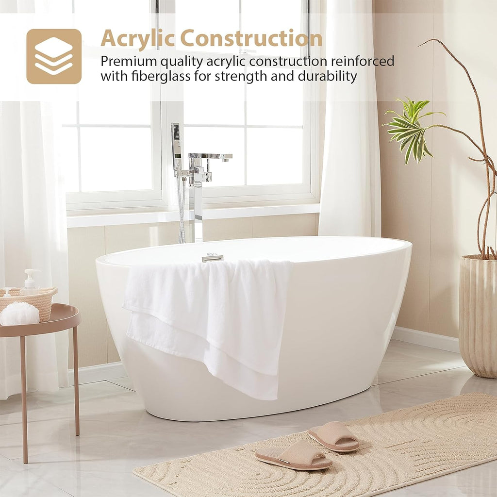 Vanity Art 69' X 40' Freestanding Bathtub | Home Improvement Bathtubs with Contemporary Design for Soaking and Bathing, Overflow and Pop-up Drain with UPC Certified, Acrylic, VA6834-L-TG