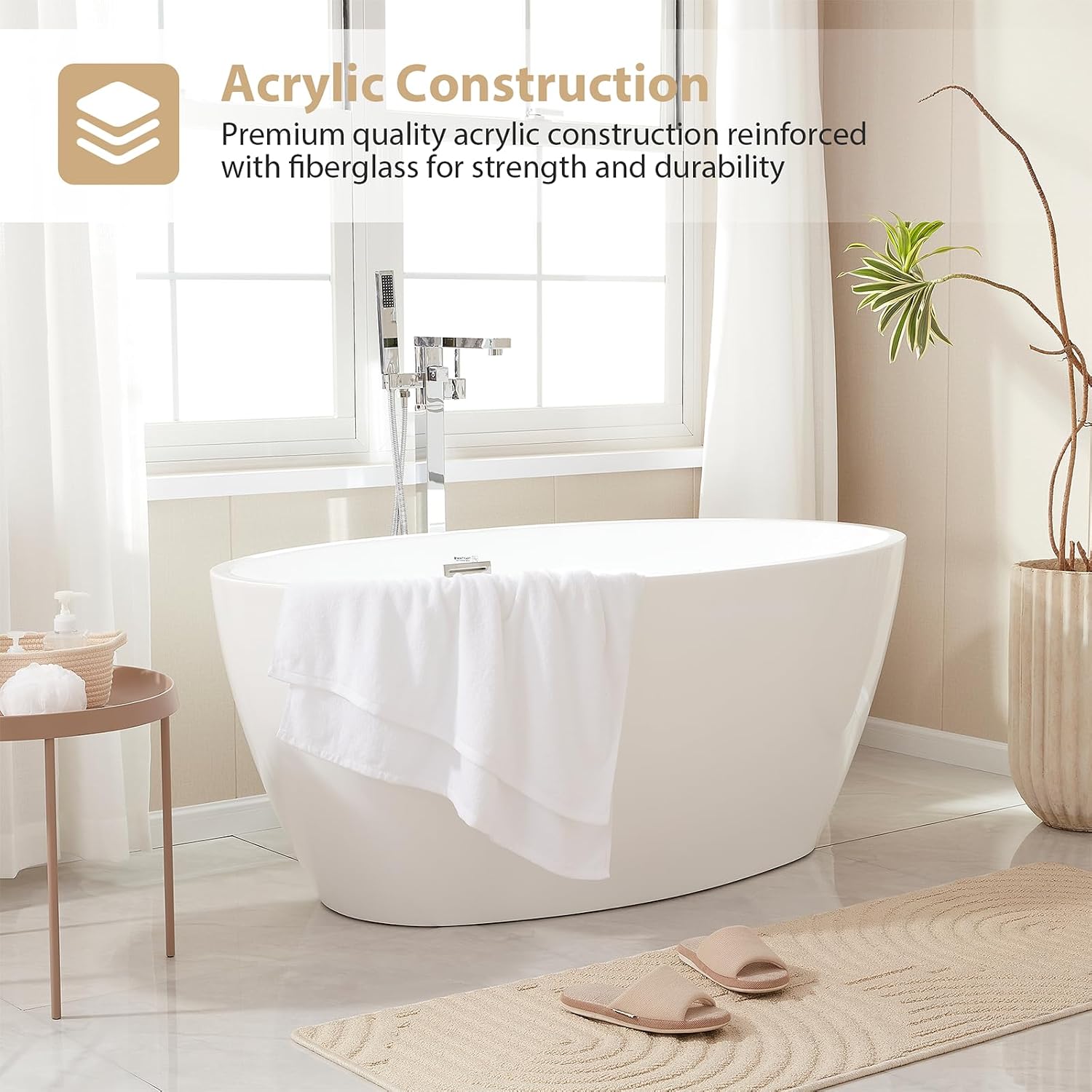 Vanity Art 69' X 40' Freestanding Bathtub | Home Improvement Bathtubs with Contemporary Design for Soaking and Bathing, Overflow and Pop-up Drain with UPC Certified, Acrylic, VA6834-L-TG