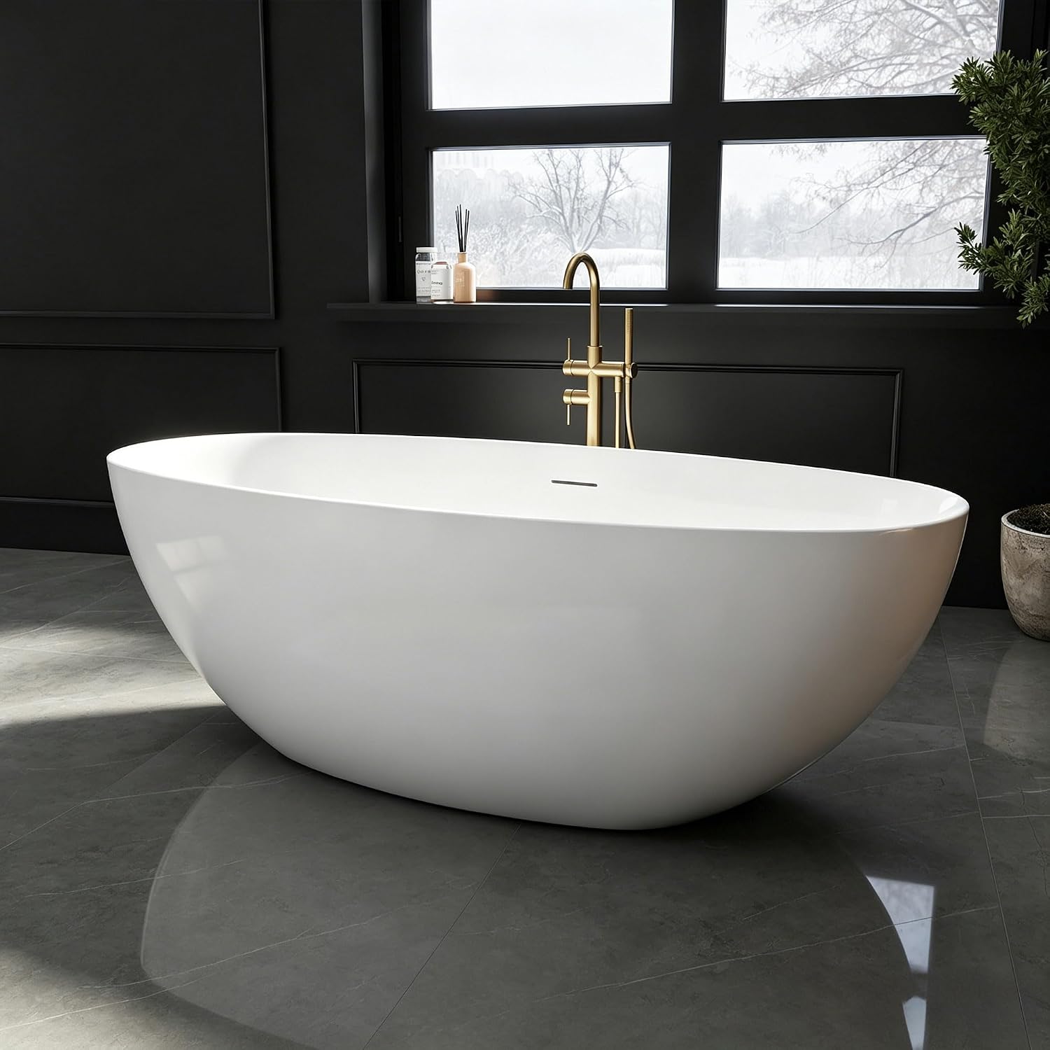 65' Acrylic Free Standing Tub with Thin Edge, Freestanding Bathtub with Overflow and Drain, Soaking Tub cUPC Certified, Gloss White Freestanding Bathtubs