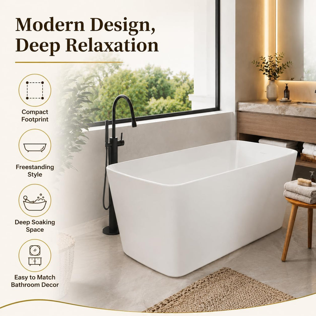 GarveeLife 49' Acrylic Freestanding Soaking Bathtub, Deep Ergonomic Design,cUPC Certified Bath Tub, Double-Walled Insulation, Matte Drain & Overflow, Easy Install, Modern Bathroom Tub, All White