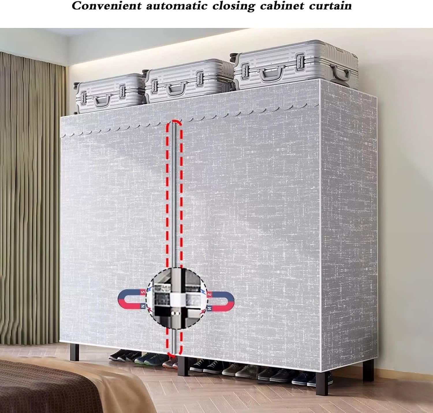 Heavy Duty Portable Wardrobe Closet With Cover and Wheels Collapsible Clothes Rack With Hang Rods & Shelves Large Rolling Garment Rack for Hanging Clothes Coat Storage Organizer(Size:180*52*180cm)