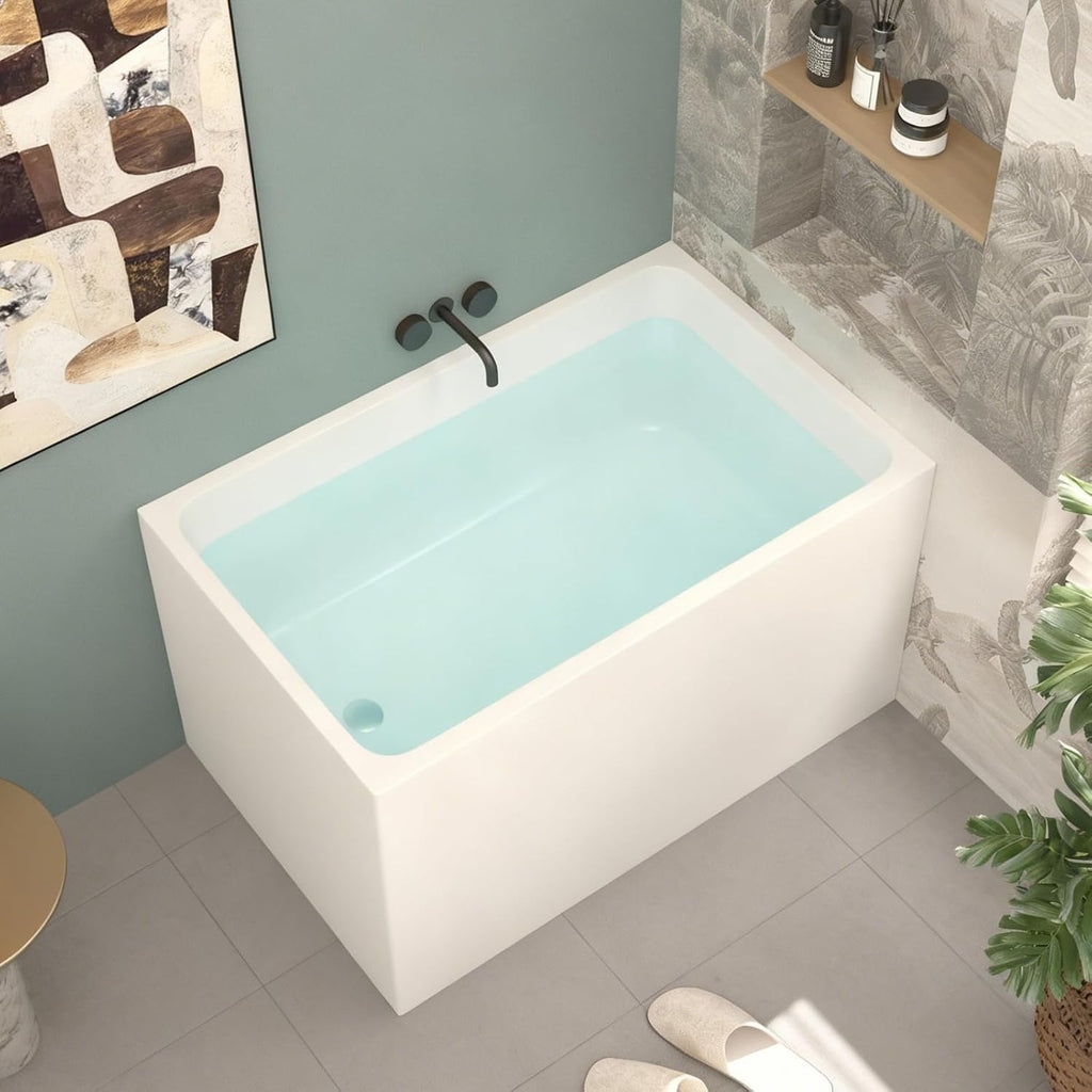 43' Acrylic Freestanding Tub, Square Shape Soaking Bathtub with Chrome Overflow and Left Drain, Free Standing Acrylic Tubs White