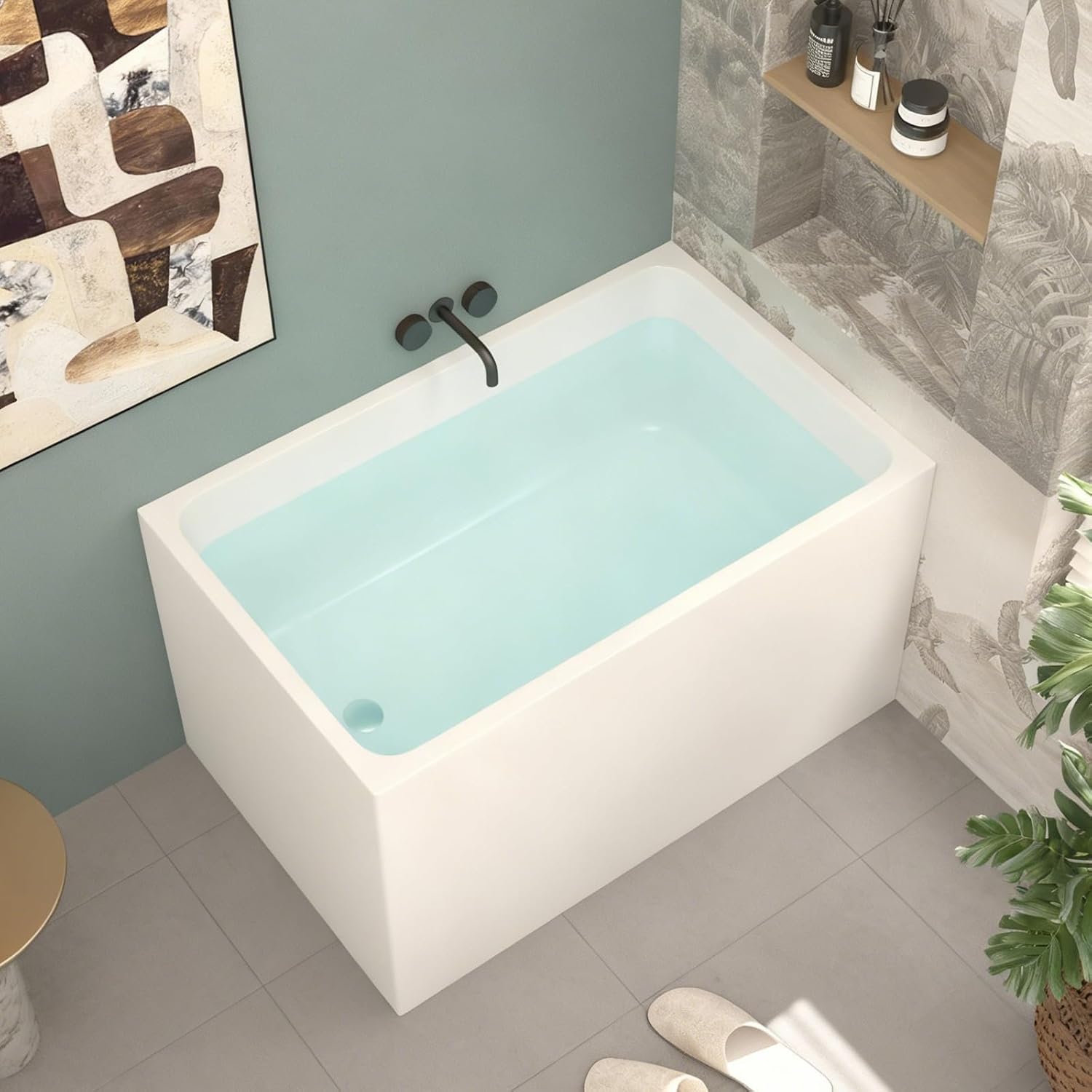 43' Acrylic Freestanding Tub, Square Shape Soaking Bathtub with Chrome Overflow and Left Drain, Free Standing Acrylic Tubs White