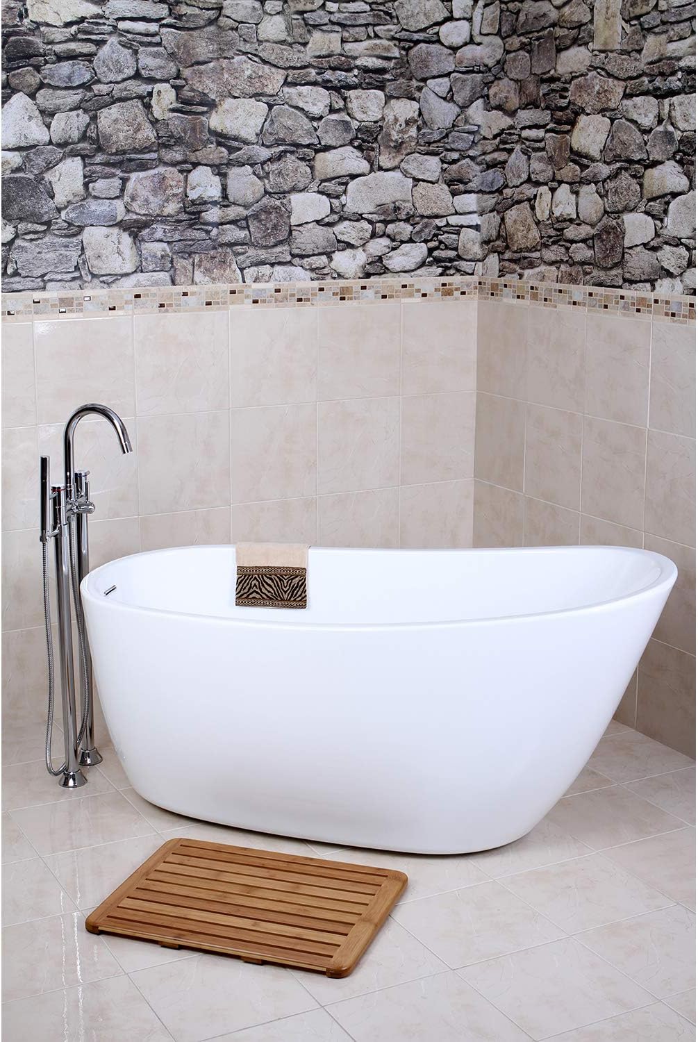 KINGSTON BRASS VTRS592928 59-Inch Contemporary Freestanding Acrylic Bathtub, White