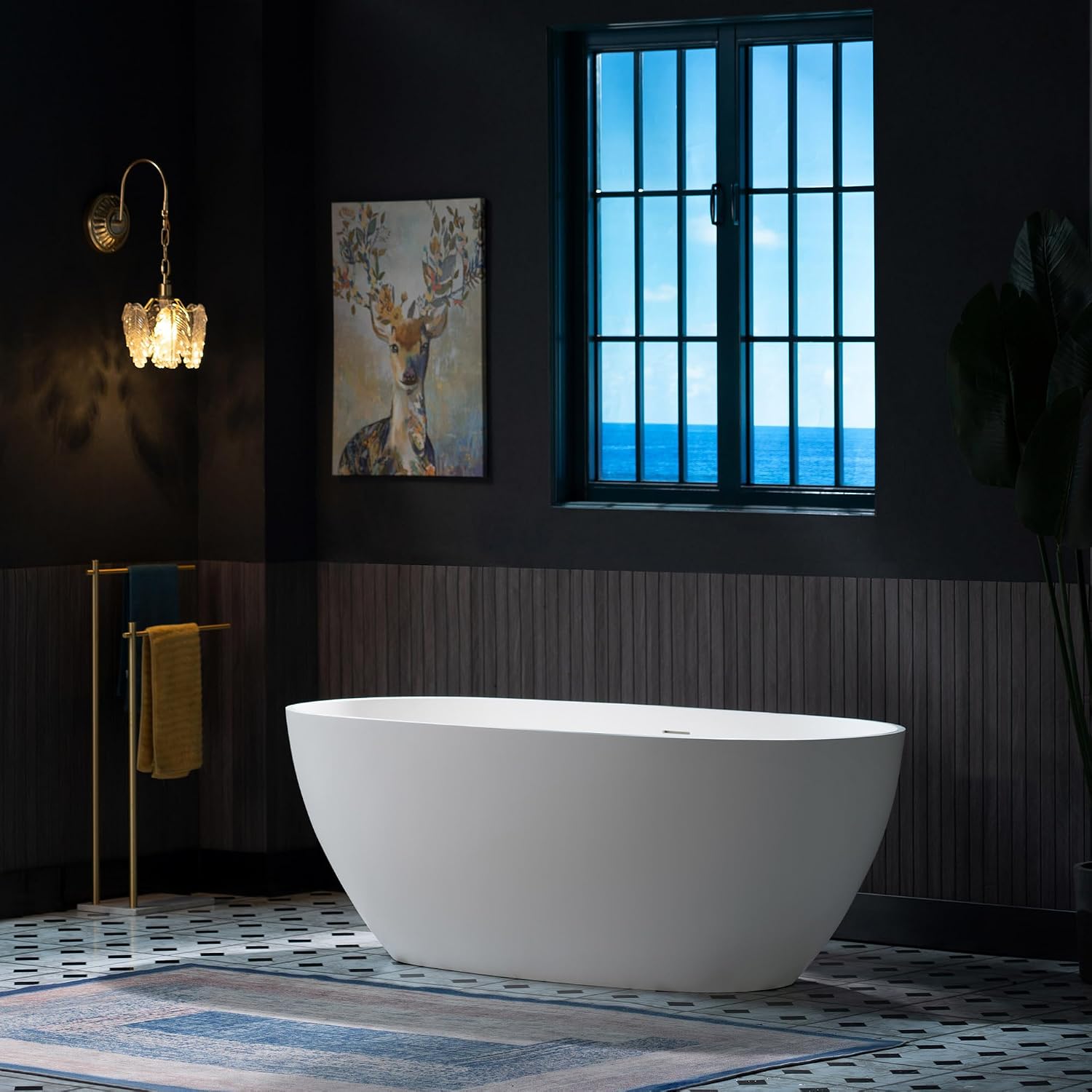 WOODBRIDGE 63' L x 28.35' W Stone Resin Luxury Contemporary Solid Surface Freestanding Soaking Tub in Matte White