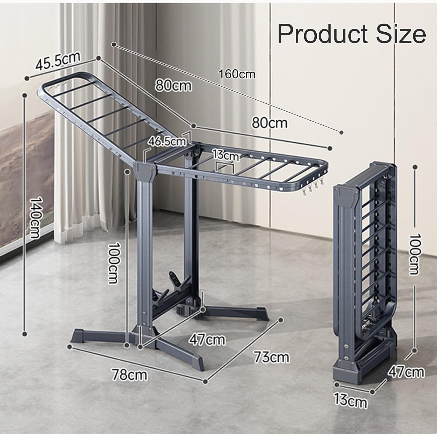 Clothes Drying Rack Laundry Drying Rack Collapsible Portable Drying Rack with Foldable Wings Large Stainless Steel Garment Dryer,Freestanding Washing Machine Organizer,Free of Installation ( Color : B