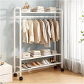 Clothes Rack For Hanging Clothes With Wheels, Metal Freestanding Portable Rolling Garment Rack, Clothing Racks With 3 Shelves For Bedroom Laundry Living Room(White,60cm/23.6in)